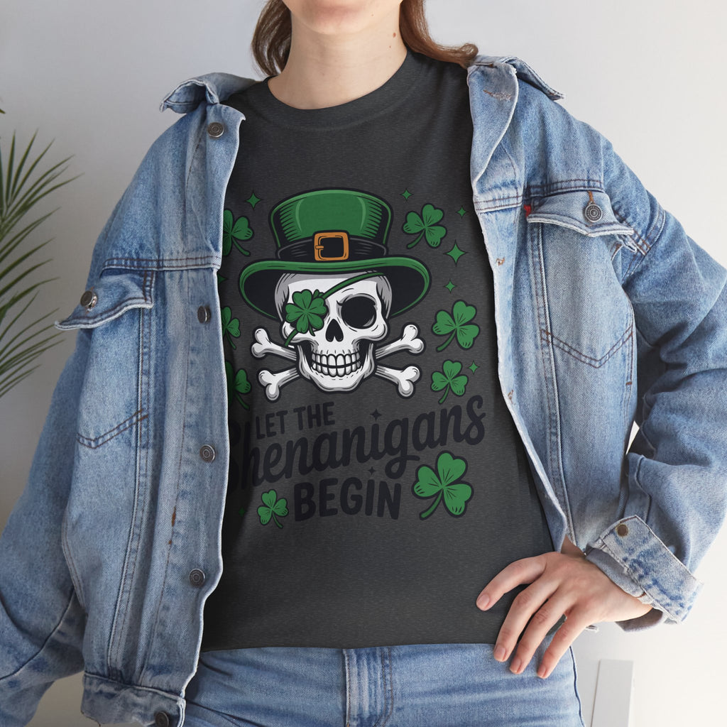 Let the Shenanigans Begin — Leprechaun Skull Unisex Cotton T-Shirt
