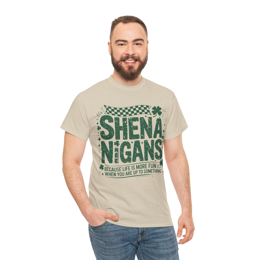 Shenanigans Clover Tee — Bright Green St. Patrick’s Day Shirt with Checkered Flag Unisex Cotton Tee