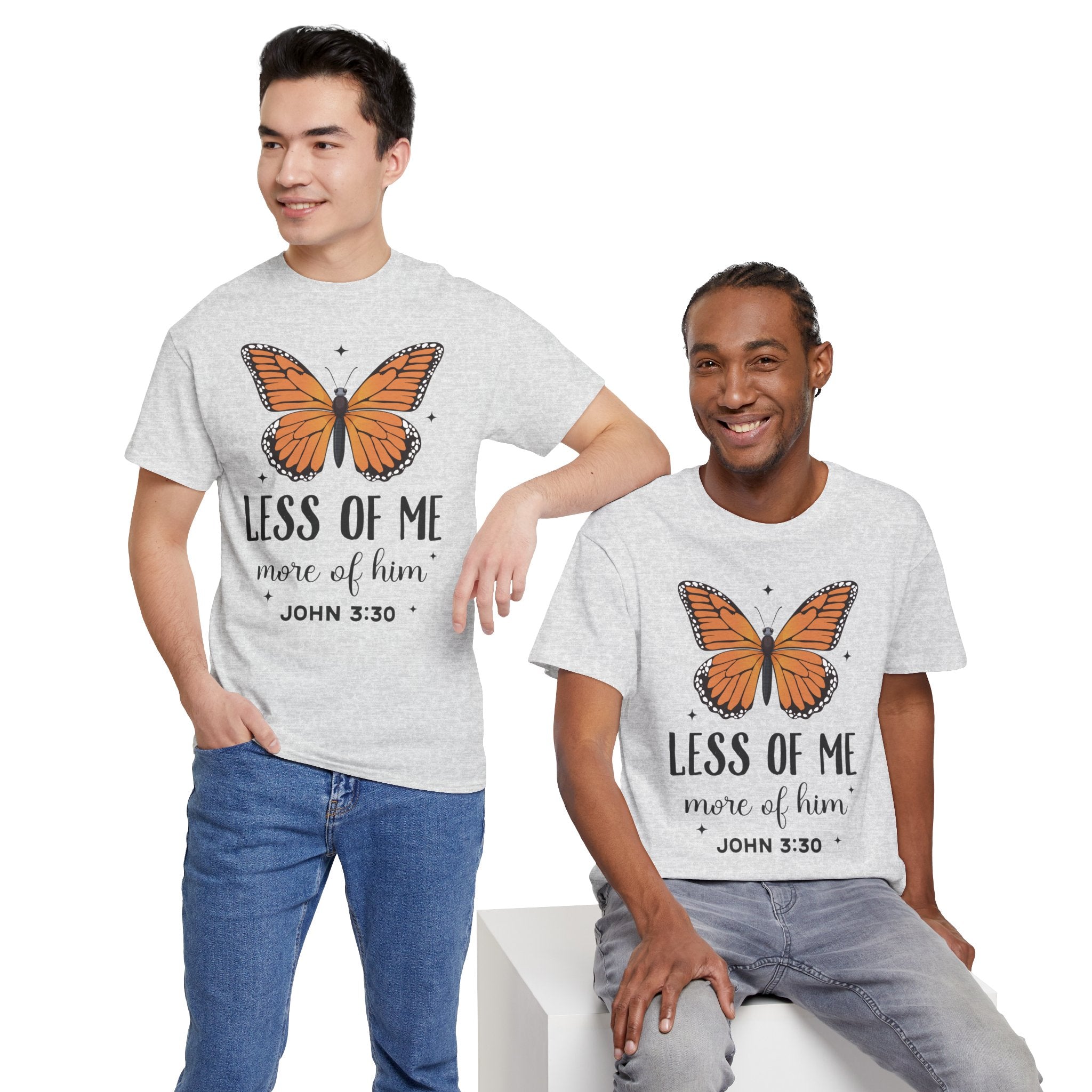 Monarch Butterfly Tee — "Less of Me, More of Him" Christian Unisex cotton T‑Shirt