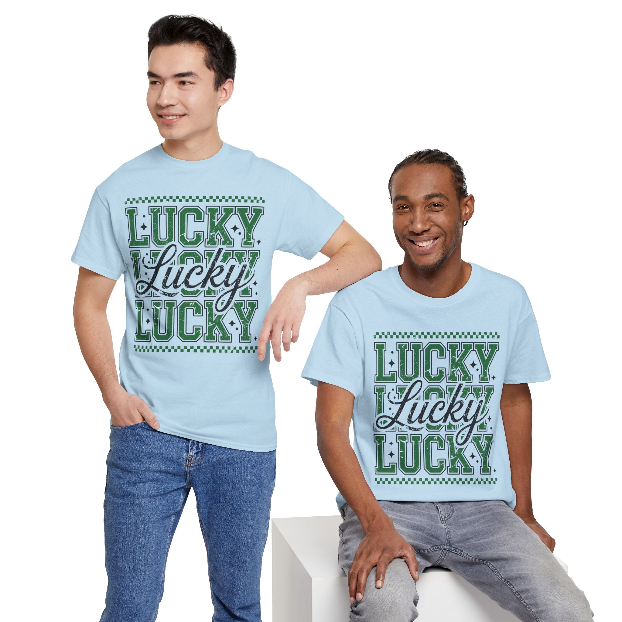 Lucky Varsity Tee — Layered Green ‘Lucky’ Graphic Unisex Cotton Tee
