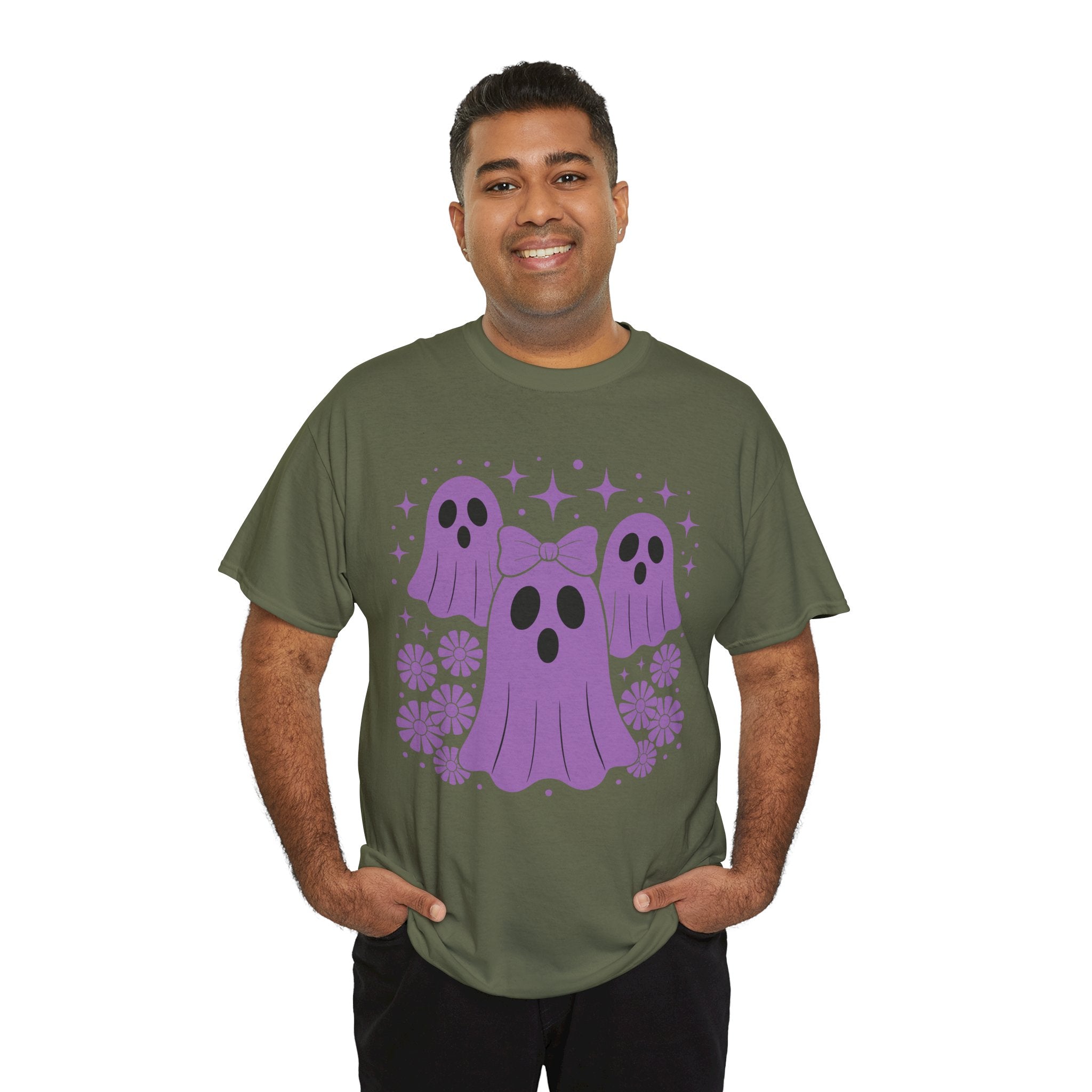 Purple Ghost Halloween Unisex Cotton Tee