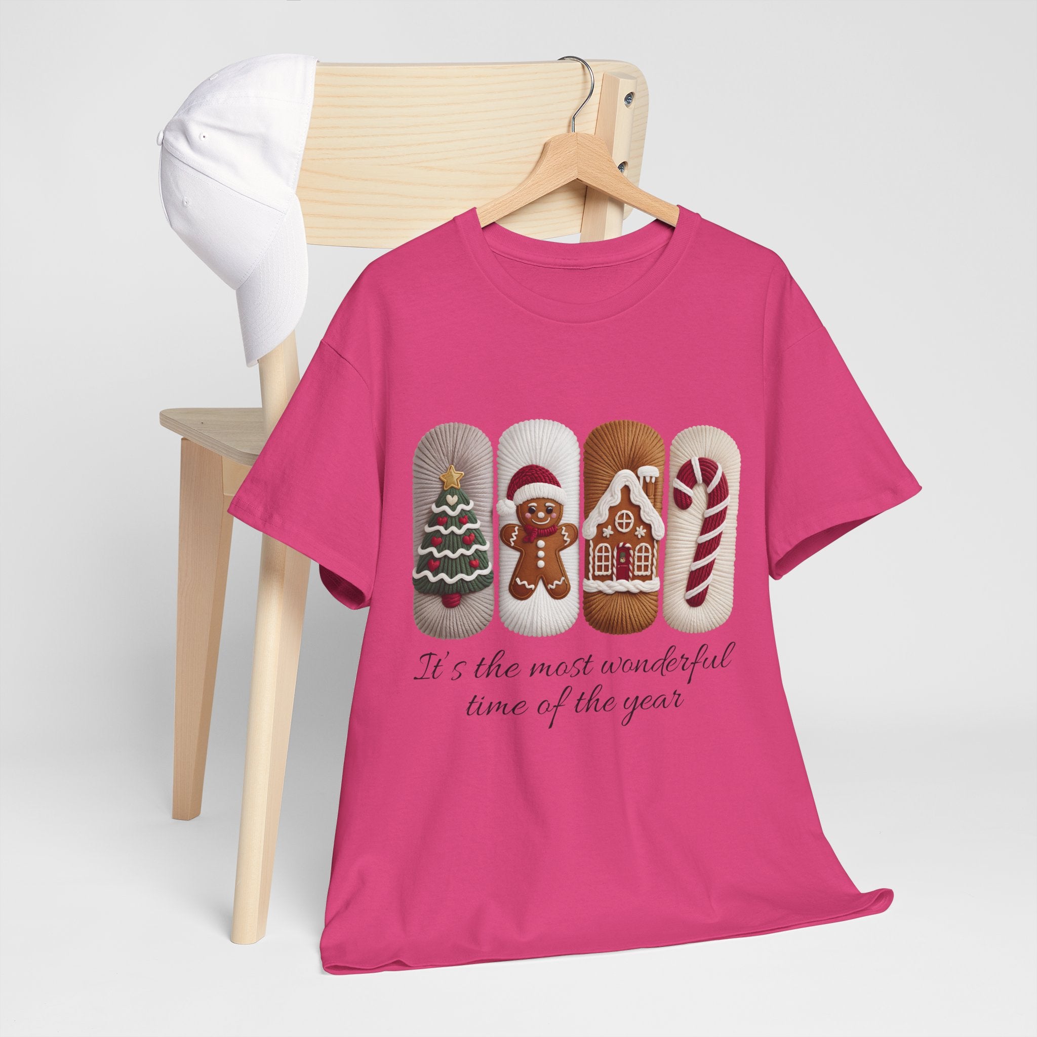 Christmas Faux-Yarn Tree Tee — Gingerbread House & Candy Cane Holiday Unisex Cotton T-Shirt