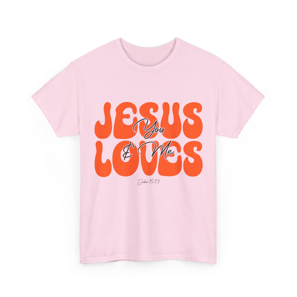 Jesus Loves You & Me Retro Tee — Playful Orange Bubbly Christian Unisex Cotton T-Shirt