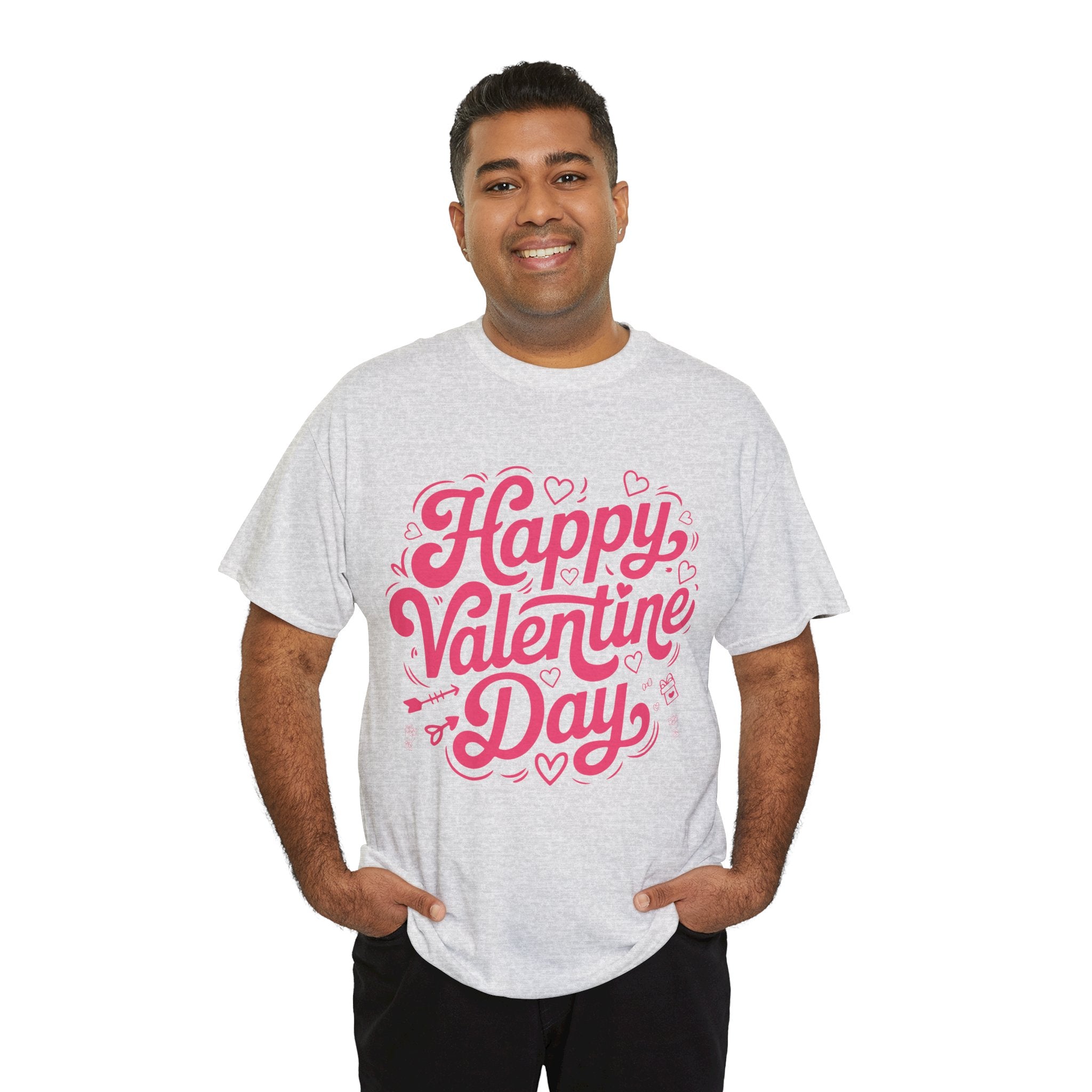 Happy Valentine Day Tee — Pink Heart & Love Icons Valentine's Unisex Cotton Shirt