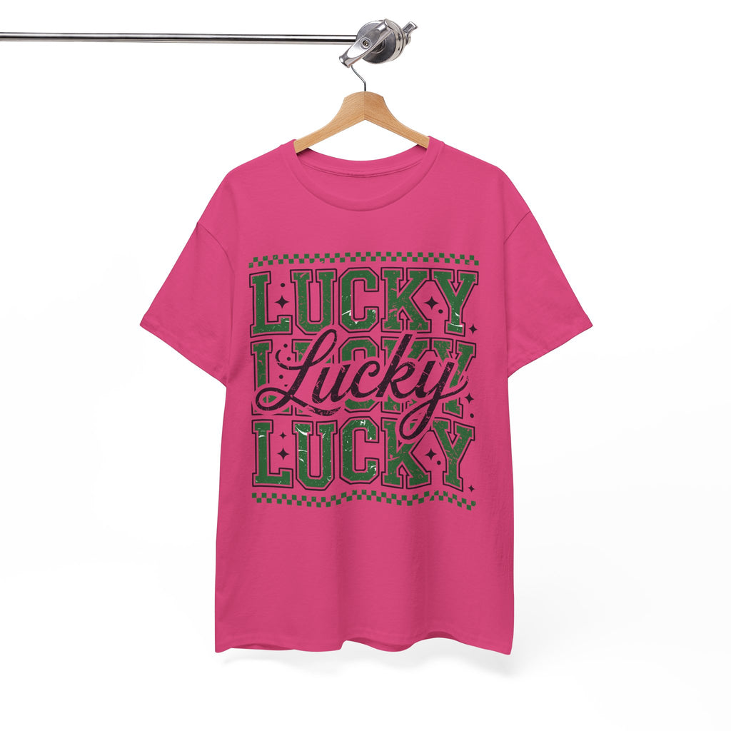 Lucky Varsity Tee — Layered Green ‘Lucky’ Graphic Unisex Cotton Tee