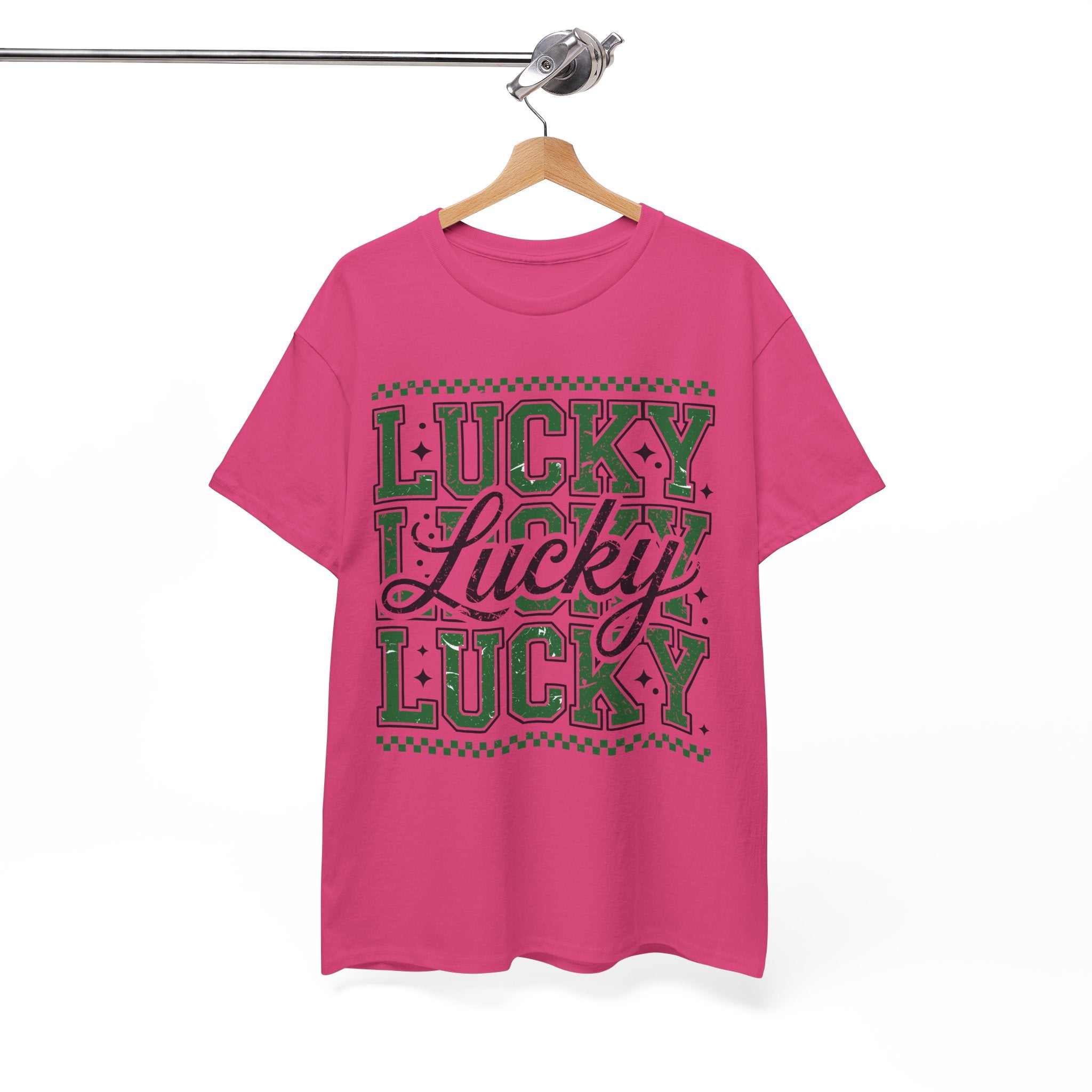 Lucky Varsity Tee — Layered Green ‘Lucky’ Graphic Unisex Cotton Tee