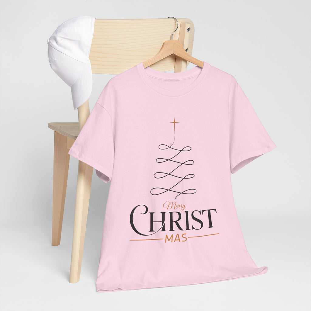 Merry Christmas Gold Cross Tree Unisex Cotton Tee
