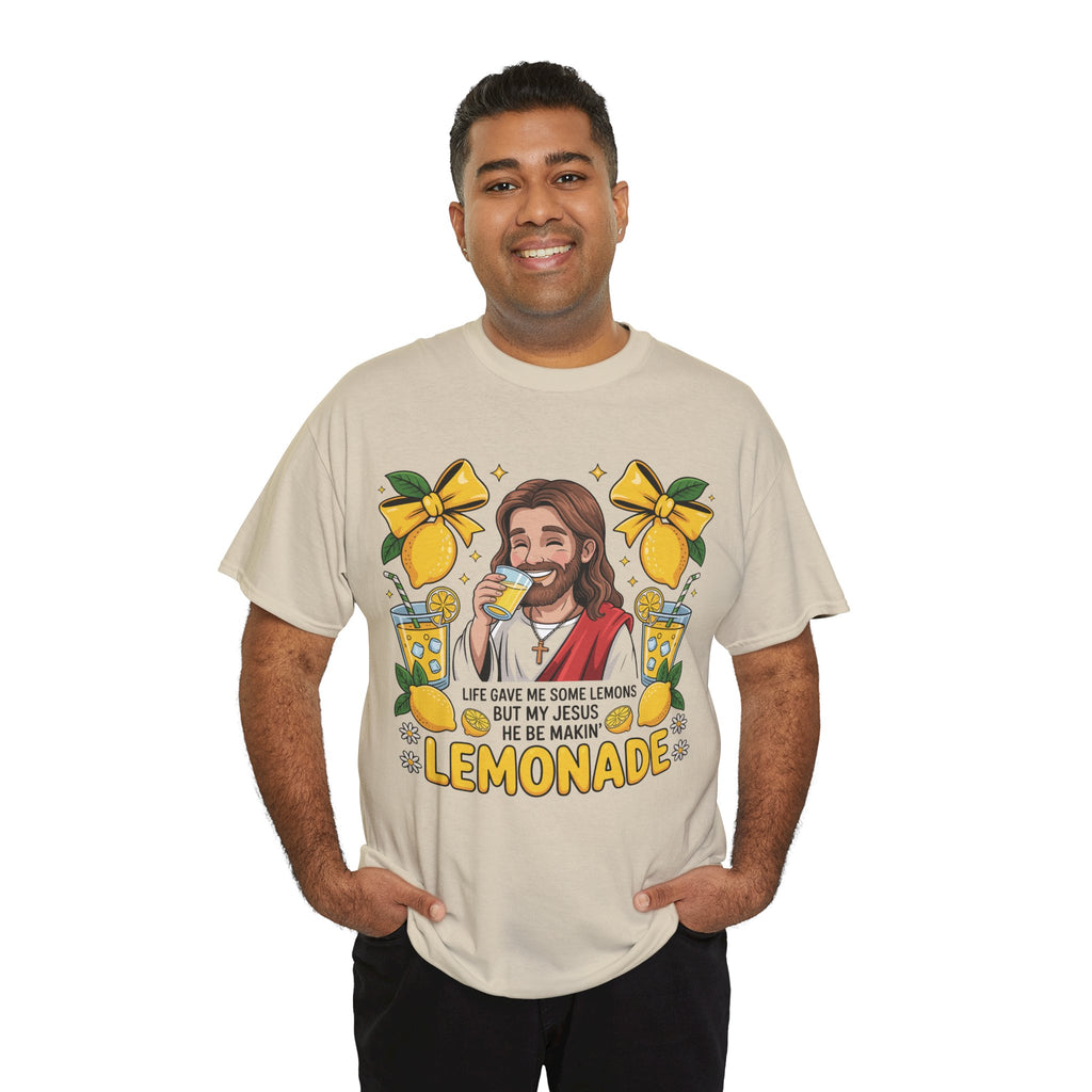 Jesus Drinking Lemonade T-Shirt — "Life Gave Me Some Lemons" Christian Unisex Cotton Tee