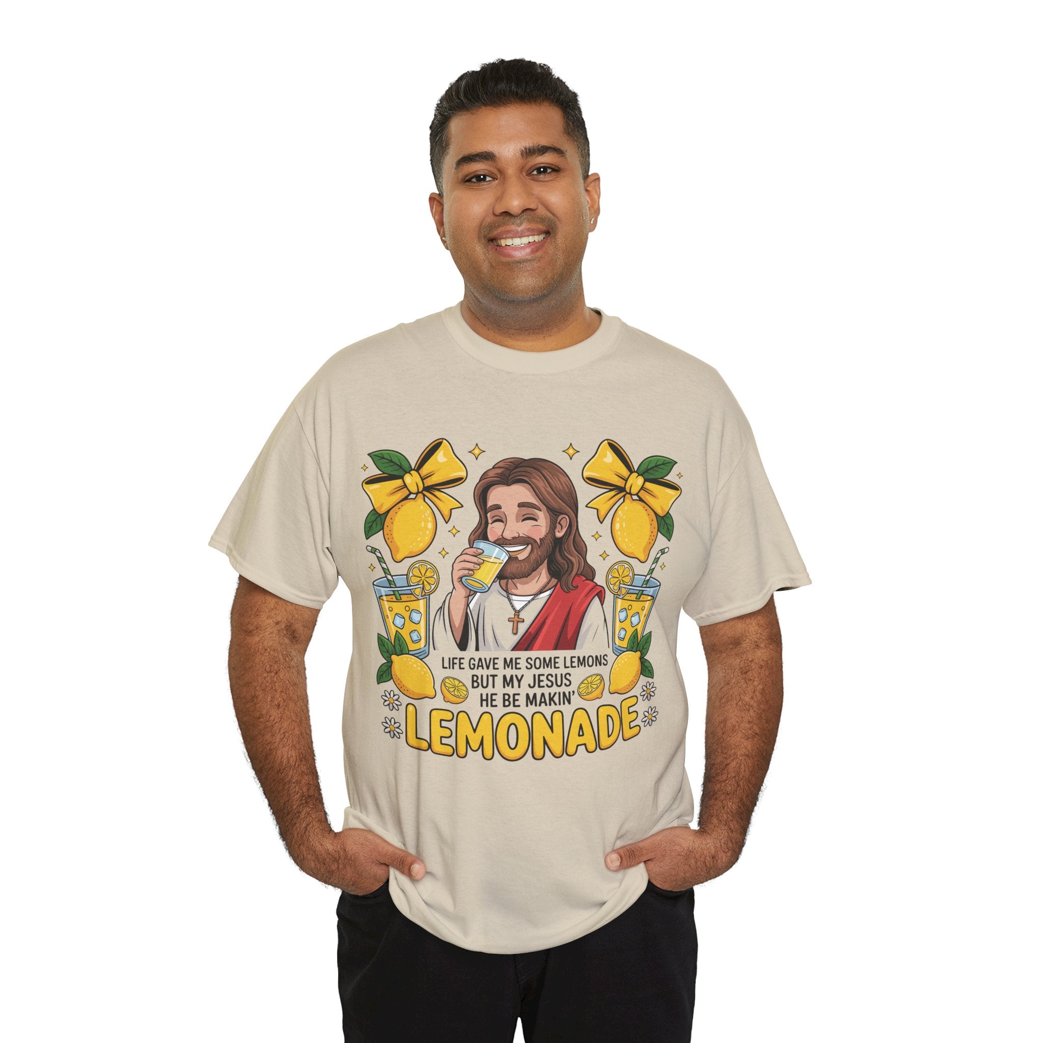 Jesus Drinking Lemonade T-Shirt — "Life Gave Me Some Lemons" Christian Unisex Cotton Tee