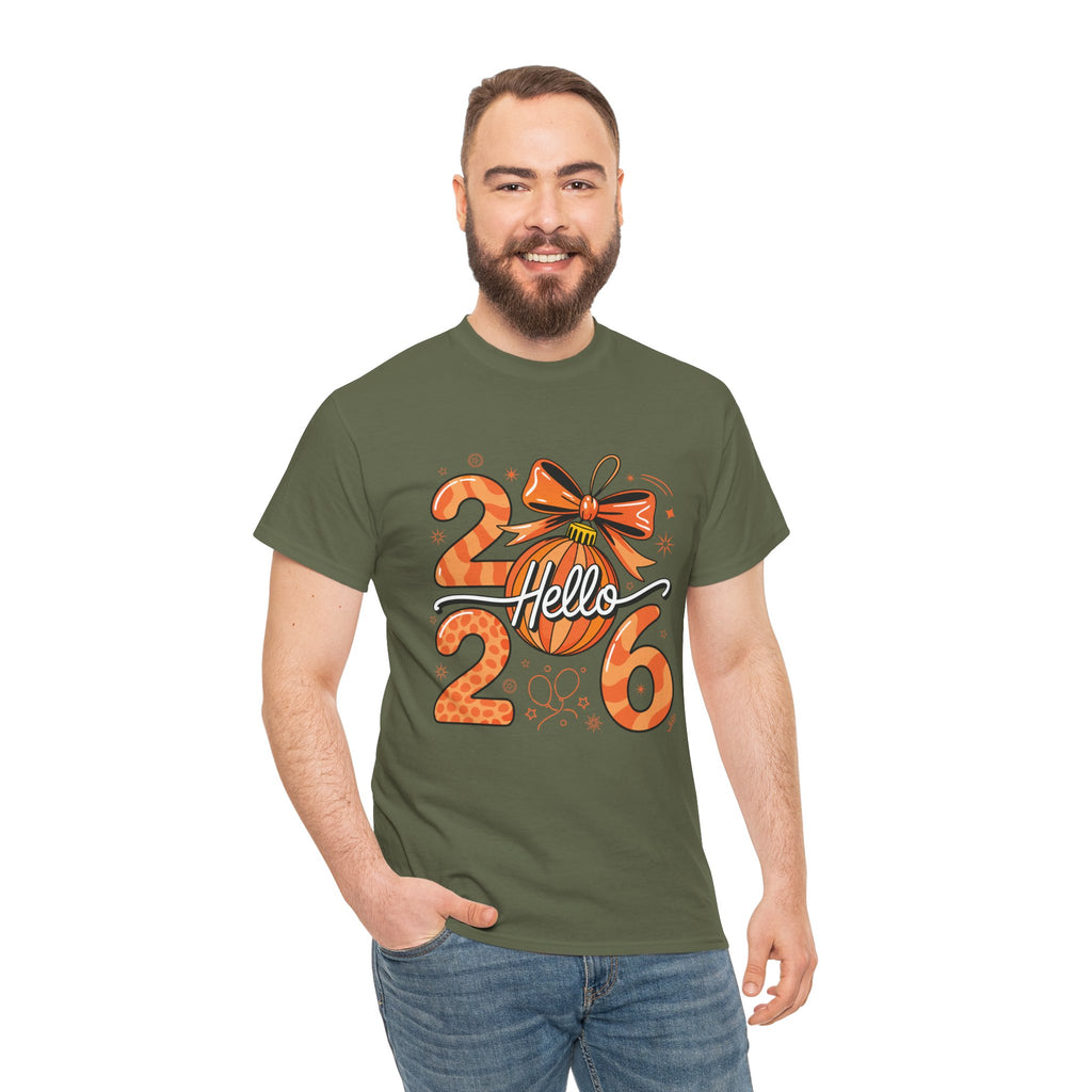 Hello 2026 Christmas Ornament Tee — Festive Orange Holiday Unisex Cotton T-Shirt