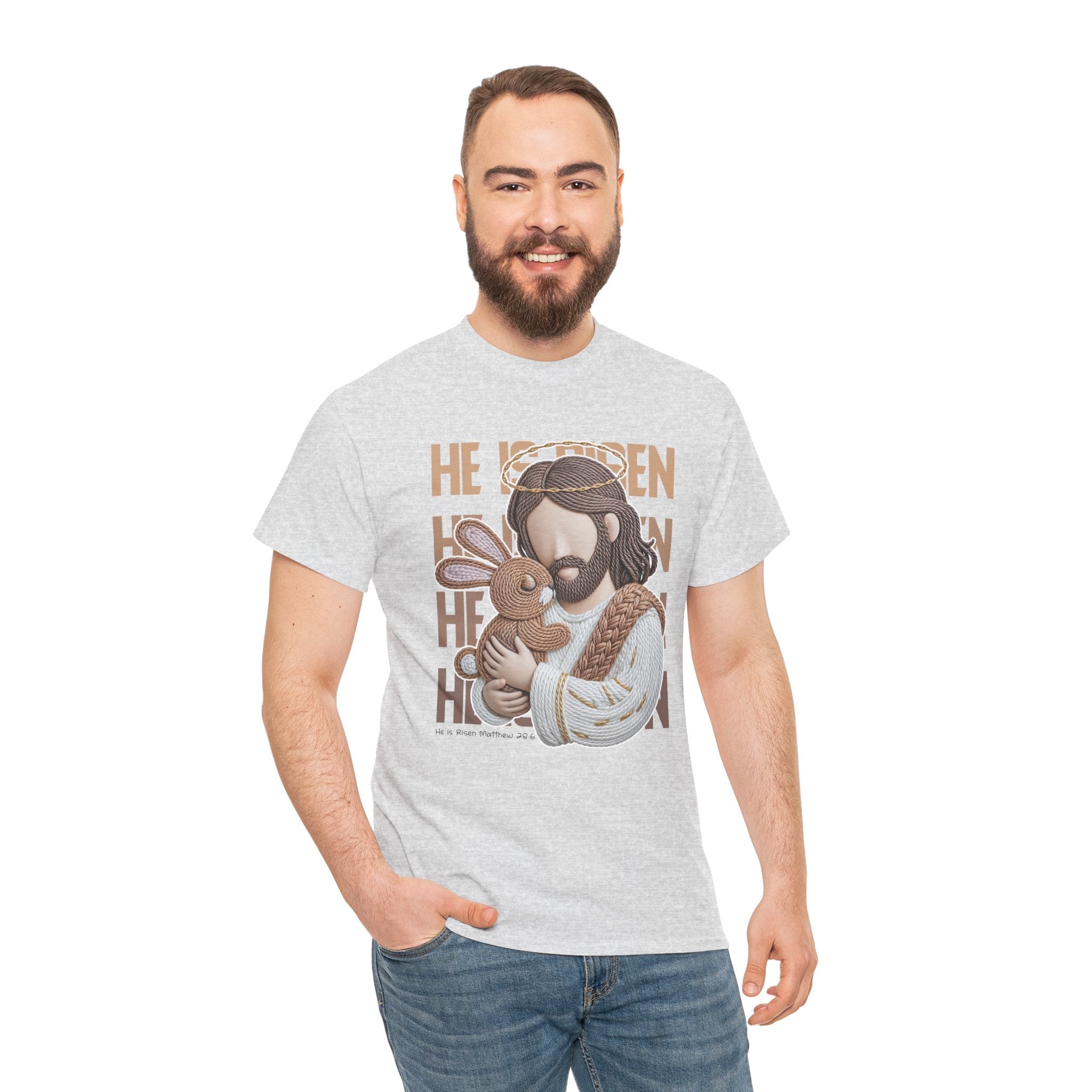 He Is Risen Matthew 28:6 Jesus With Lamb Unisex Cotton T-Shirt