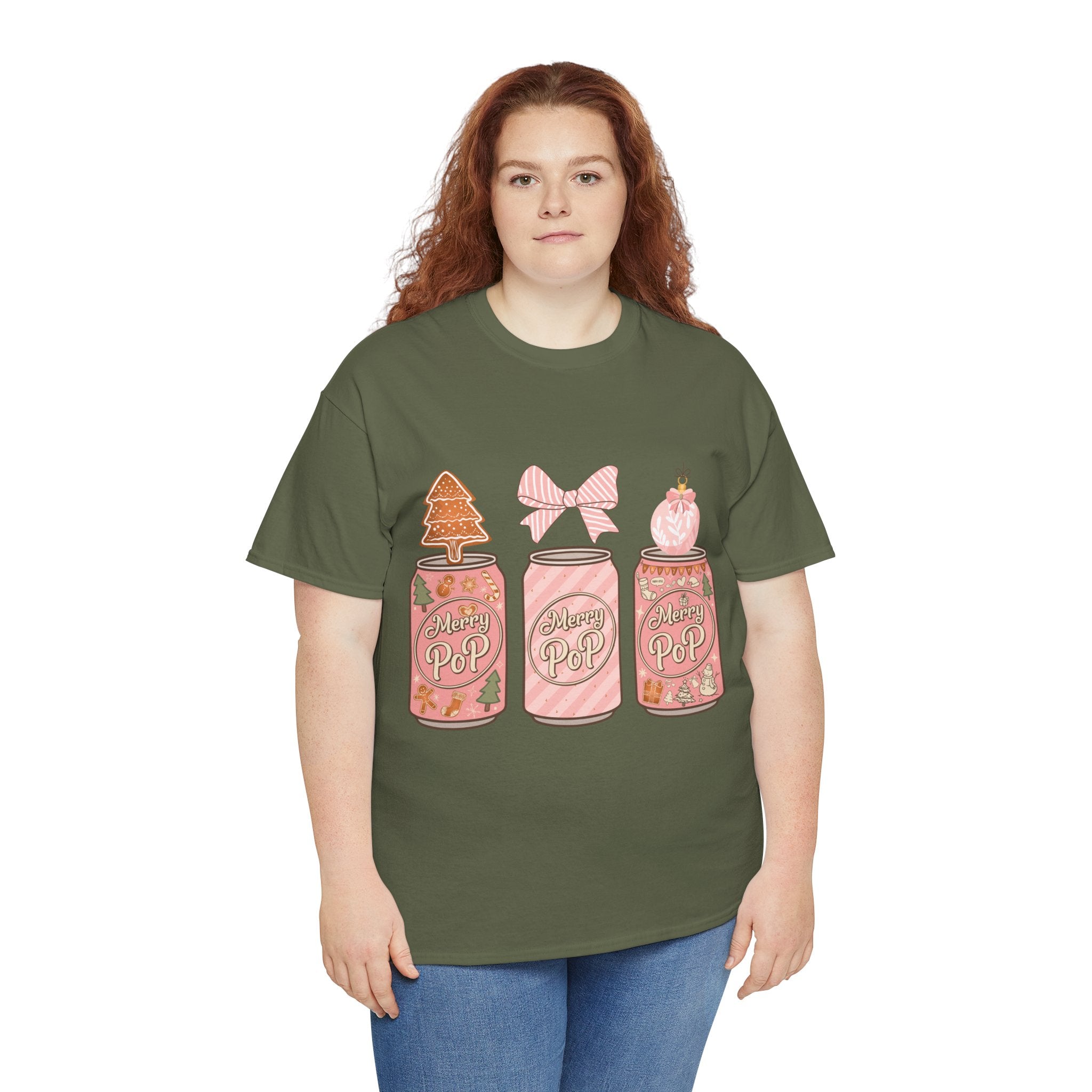 Merry Pop Christmas Soda Can Tee — Pastel Holiday Graphic Unisex Cotton T-Shirt
