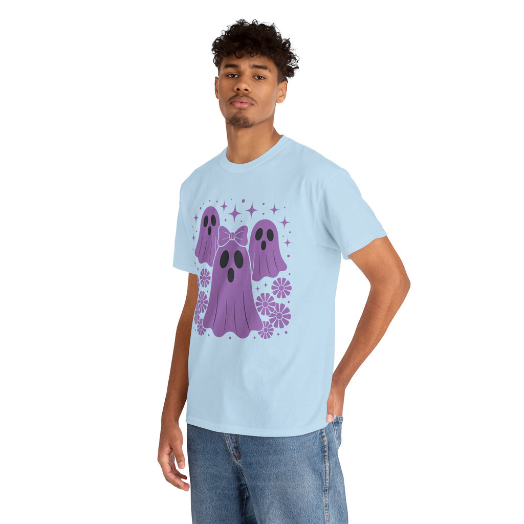 Purple Ghost Halloween Unisex Cotton Tee