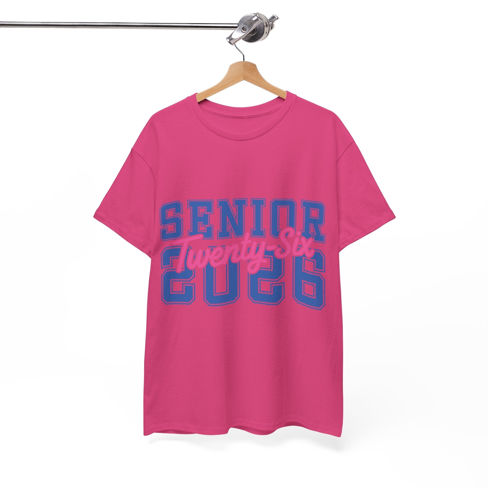 Senior 2026 Tee — Pink Varsity Block with Blue Script Overlay Unisex Cotton Tee