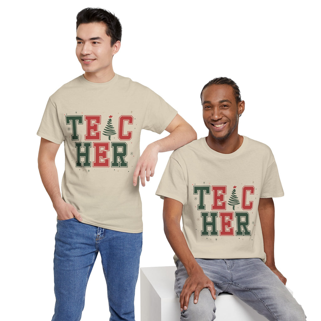 Teacher Christmas Varsity T-Shirt — Red & Green Holiday Unisex Cotton Tee