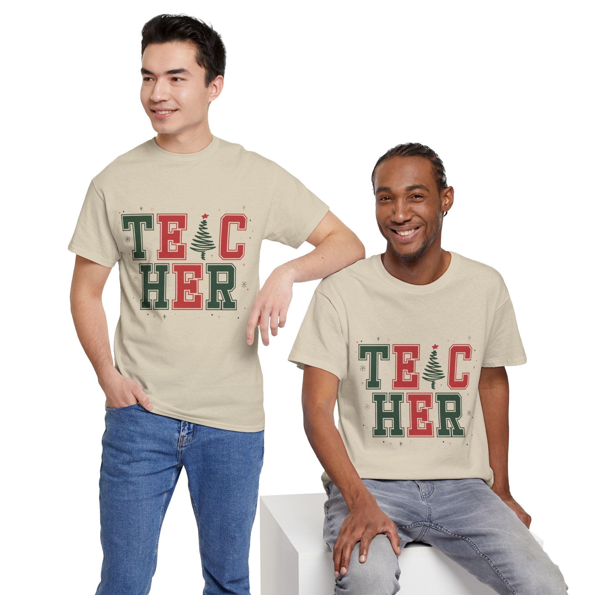 Teacher Christmas Varsity T-Shirt — Red & Green Holiday Unisex Cotton Tee