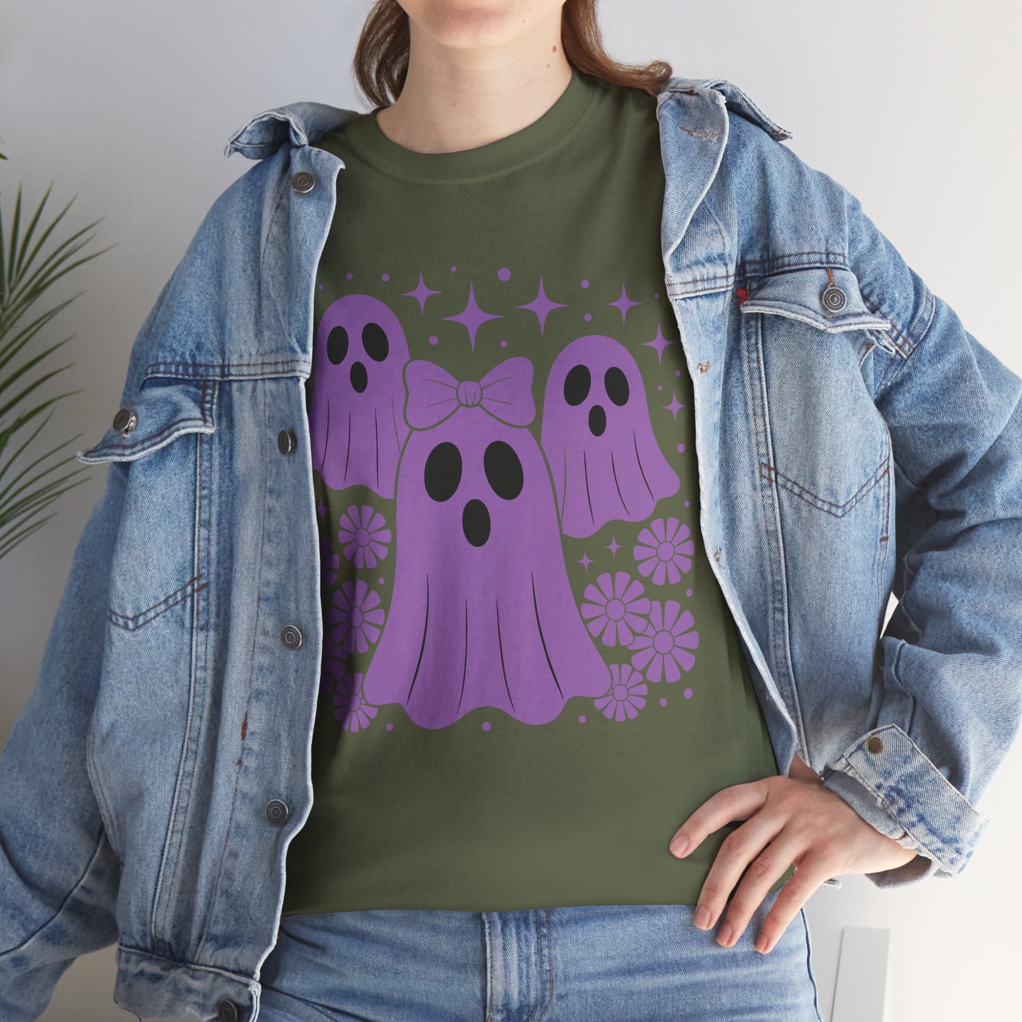 Purple Ghost Halloween Unisex Cotton Tee