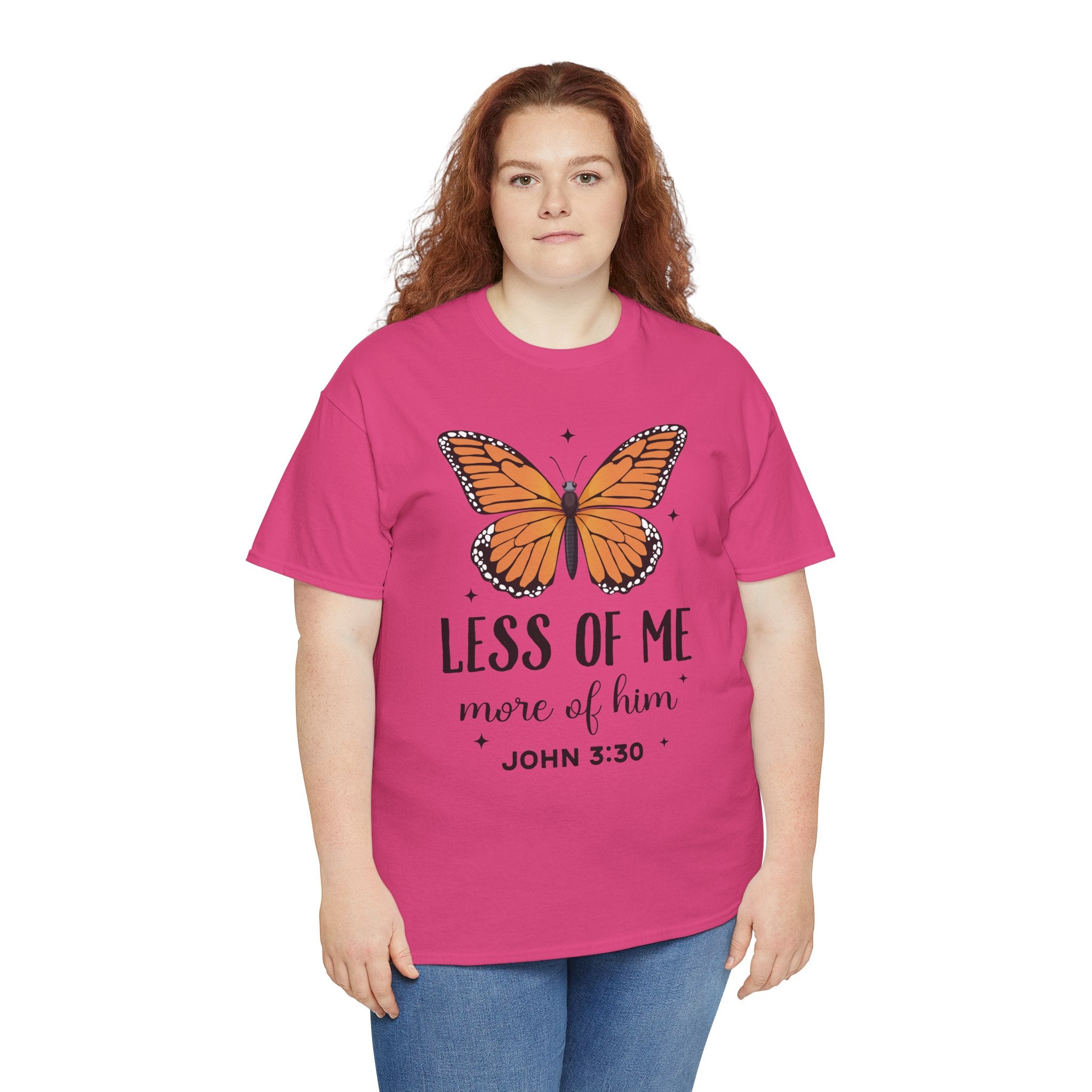 Monarch Butterfly Tee — "Less of Me, More of Him" Christian Unisex cotton T‑Shirt