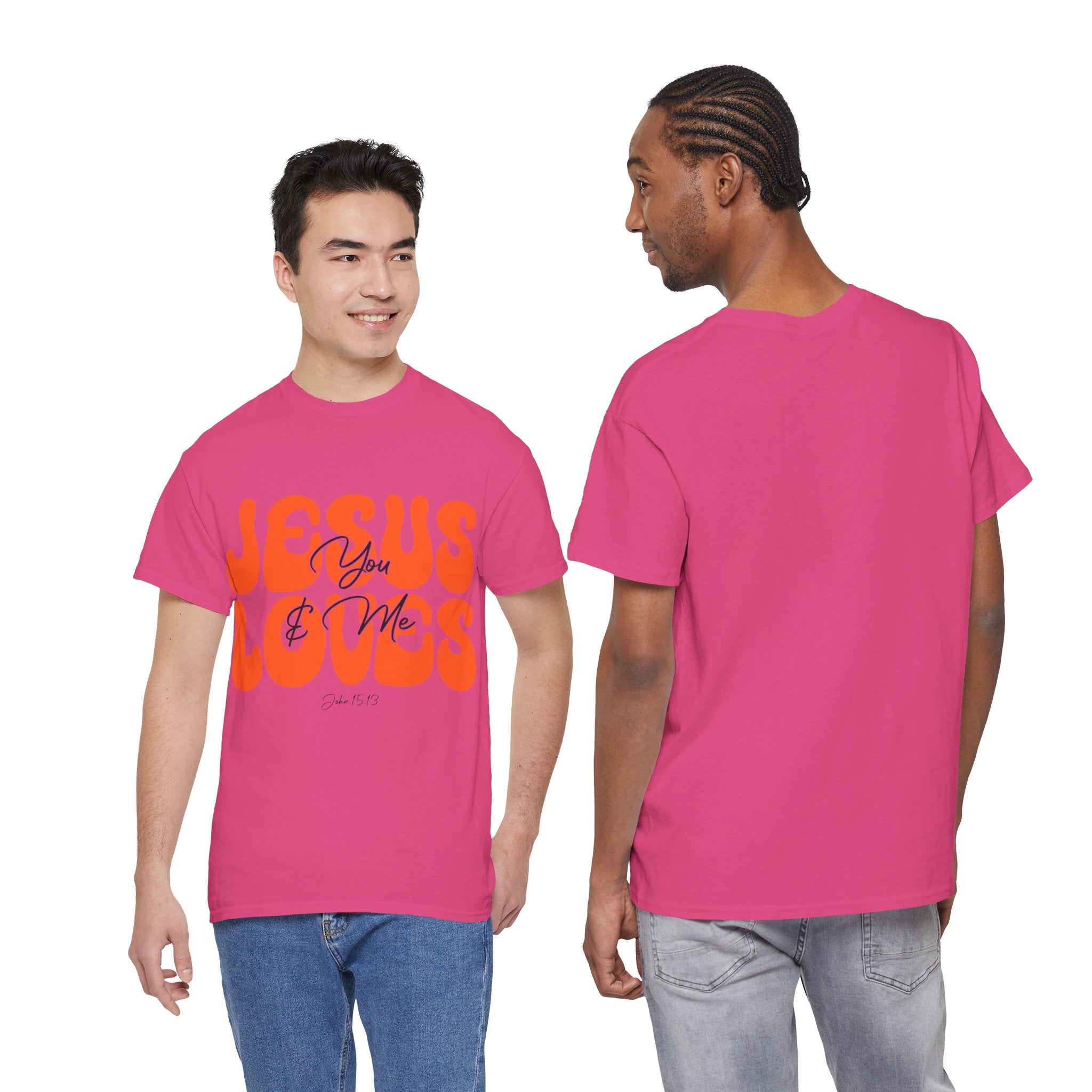 Jesus Loves You & Me Retro Tee — Playful Orange Bubbly Christian Unisex Cotton T-Shirt
