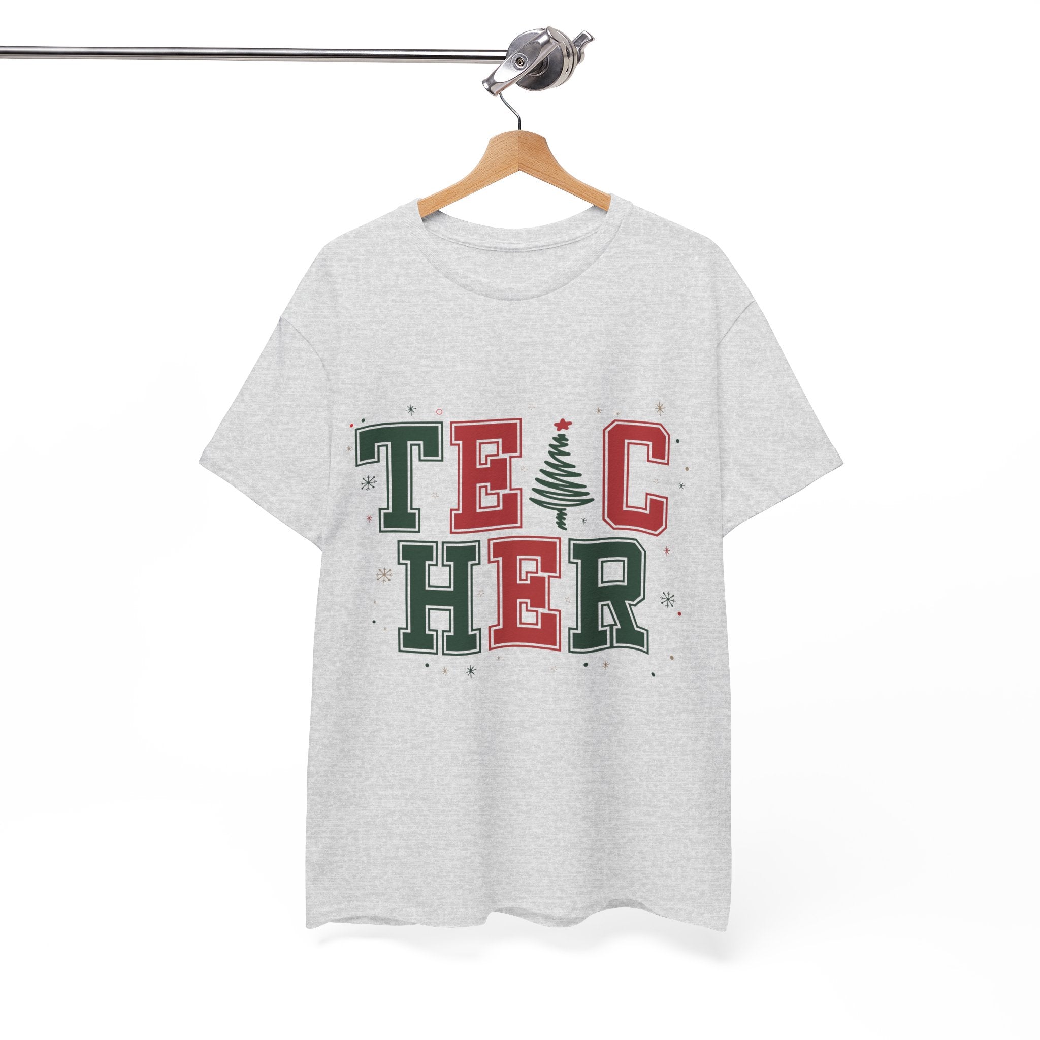 Teacher Christmas Varsity T-Shirt — Red & Green Holiday Unisex Cotton Tee