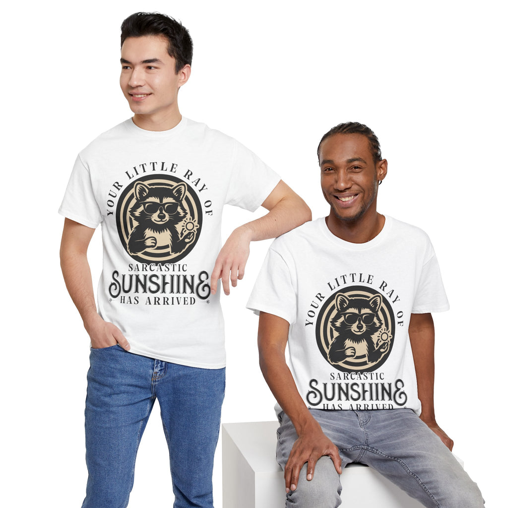 Cool Raccoon Sunglasses T-Shirt — Raccoon Holding Sun Graphic Unisex Cotton Tee
