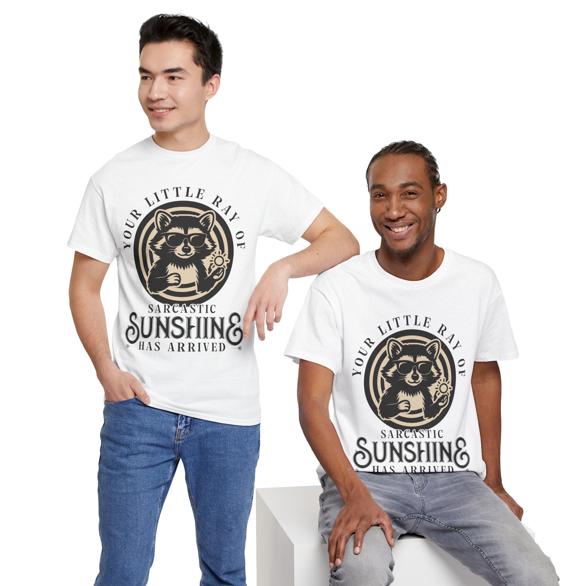 Cool Raccoon Sunglasses T-Shirt — Raccoon Holding Sun Graphic Unisex Cotton Tee
