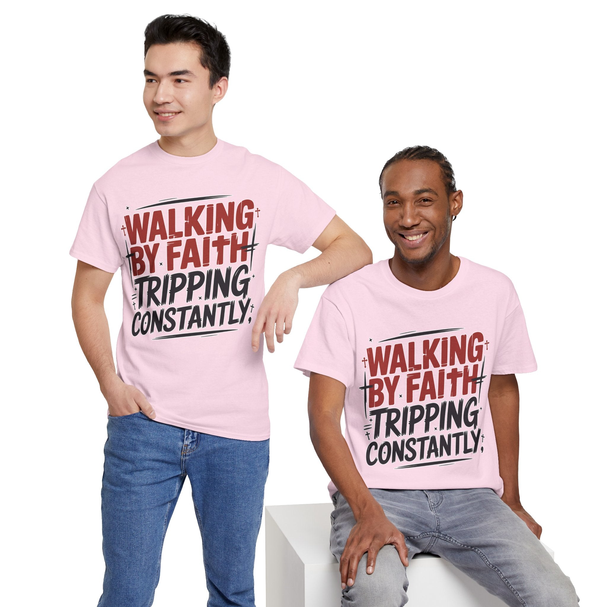 Walking by Faith, Tripping Constantly Unisex Cotton T-Shirt