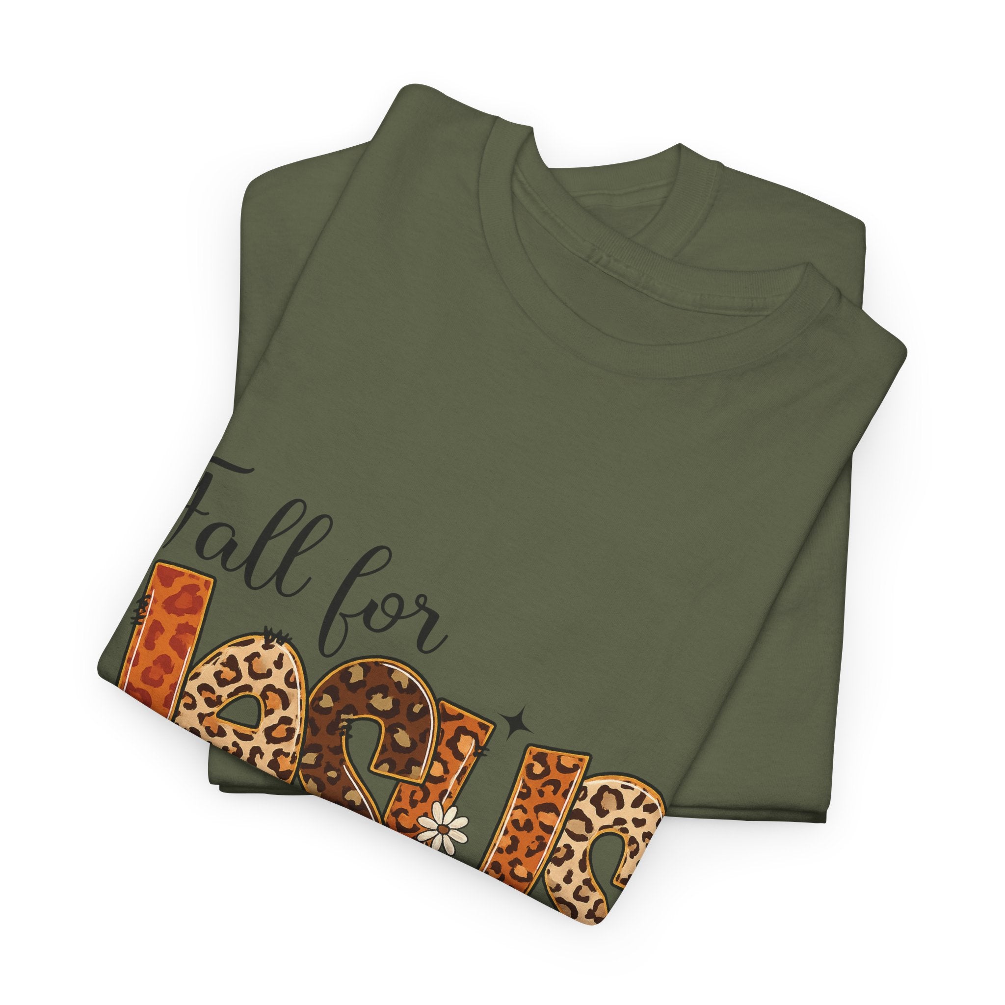JESUS Leopard Print Fall T-Shirt — Pumpkins, Leaves & Floral Christian Unisex Cotton Tee
