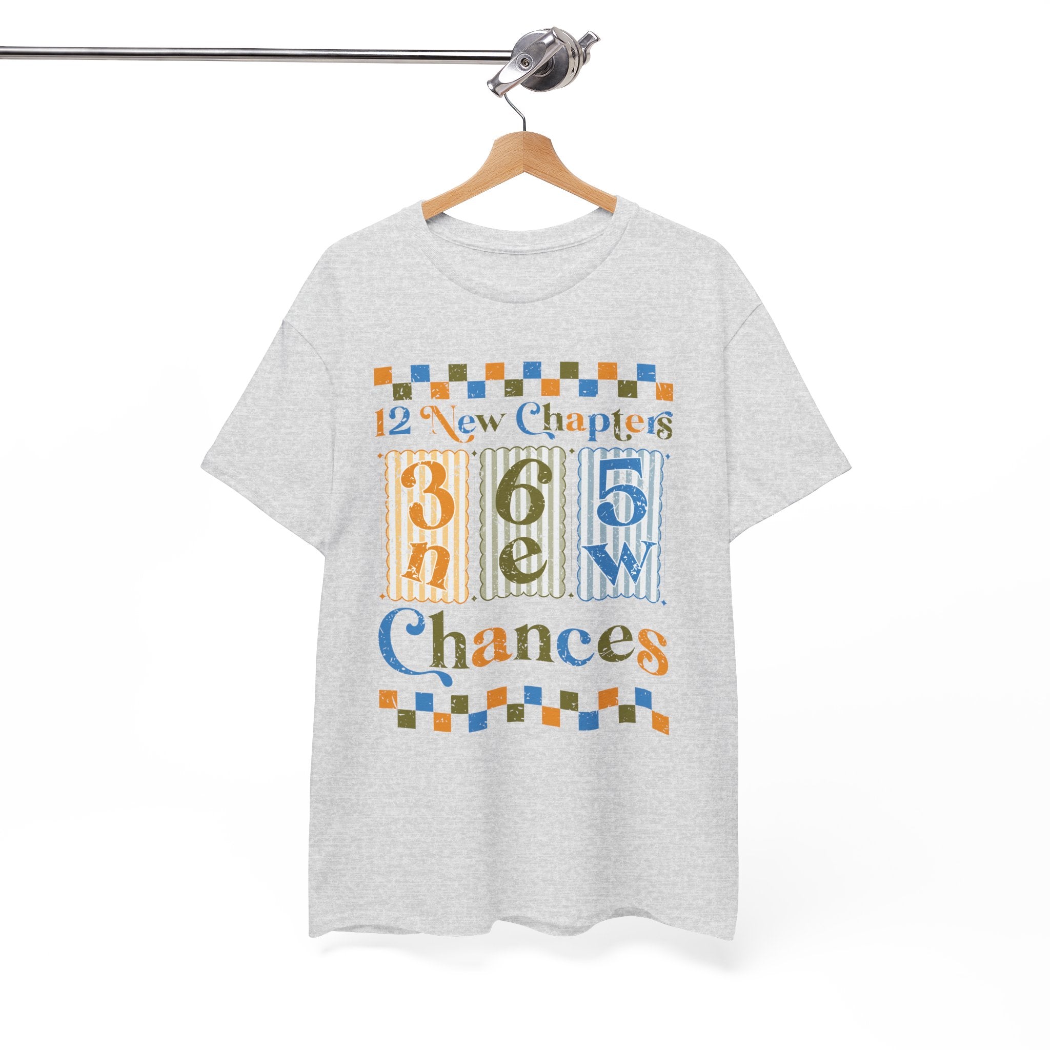 Retro '12 New Chapters, 365 New Chances' T-Shirt — Colorful Distressed Vintage Unisex Cotton Tee