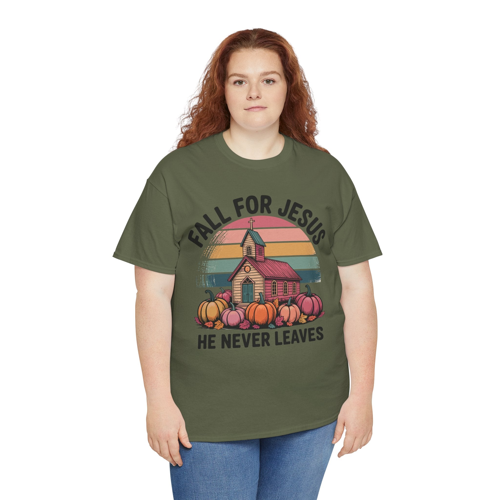 Jesus Leopard Print Fall T-Shirt — Pumpkins, Leaves & Floral Faith Unisex Cotton Tee