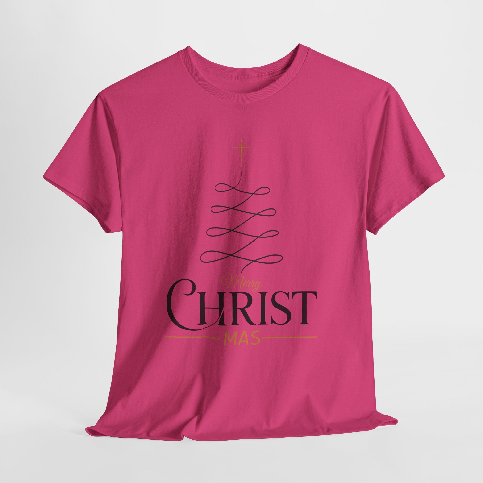 Merry Christmas Gold Cross Tree Unisex Cotton Tee