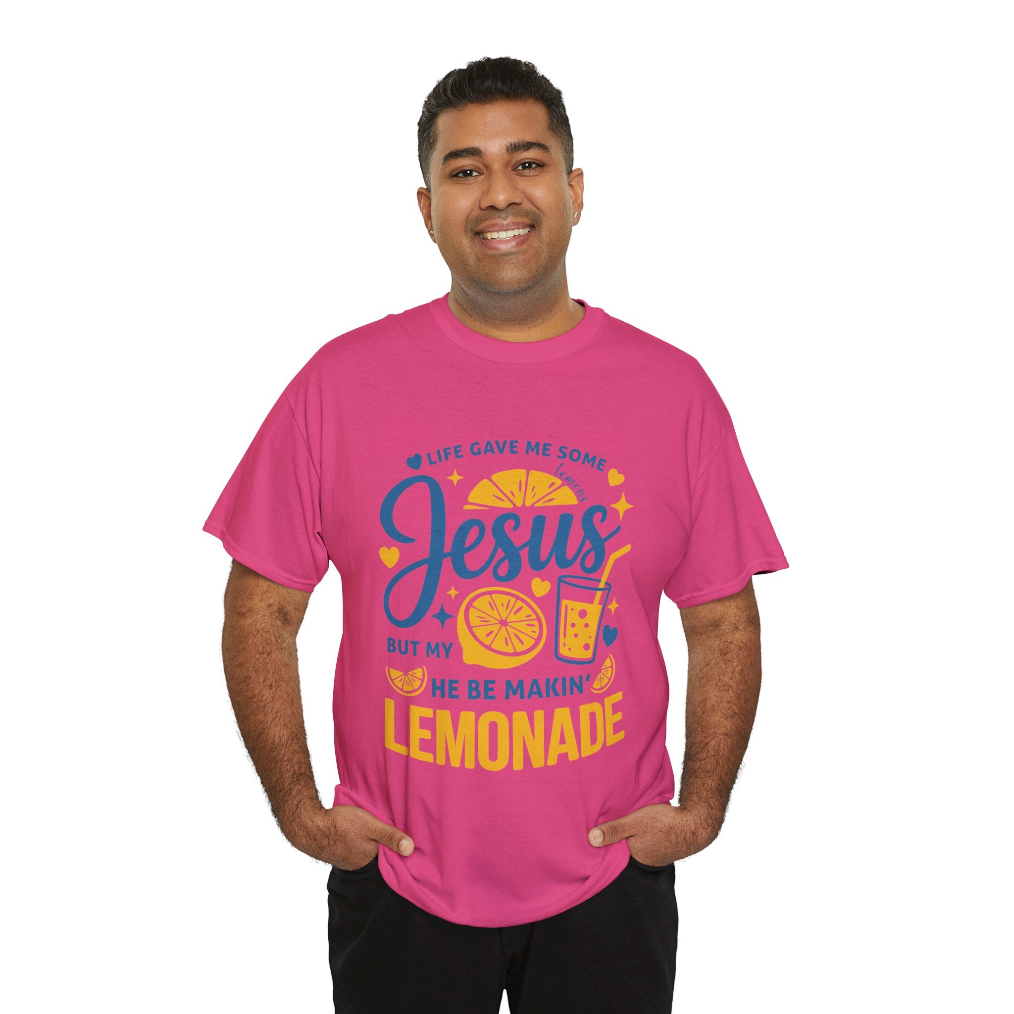 Christian Lemonade T-Shirt — “Life gave me some lemons but my Jesus He be makin’ lemonade”. Unisex Cotton Tee