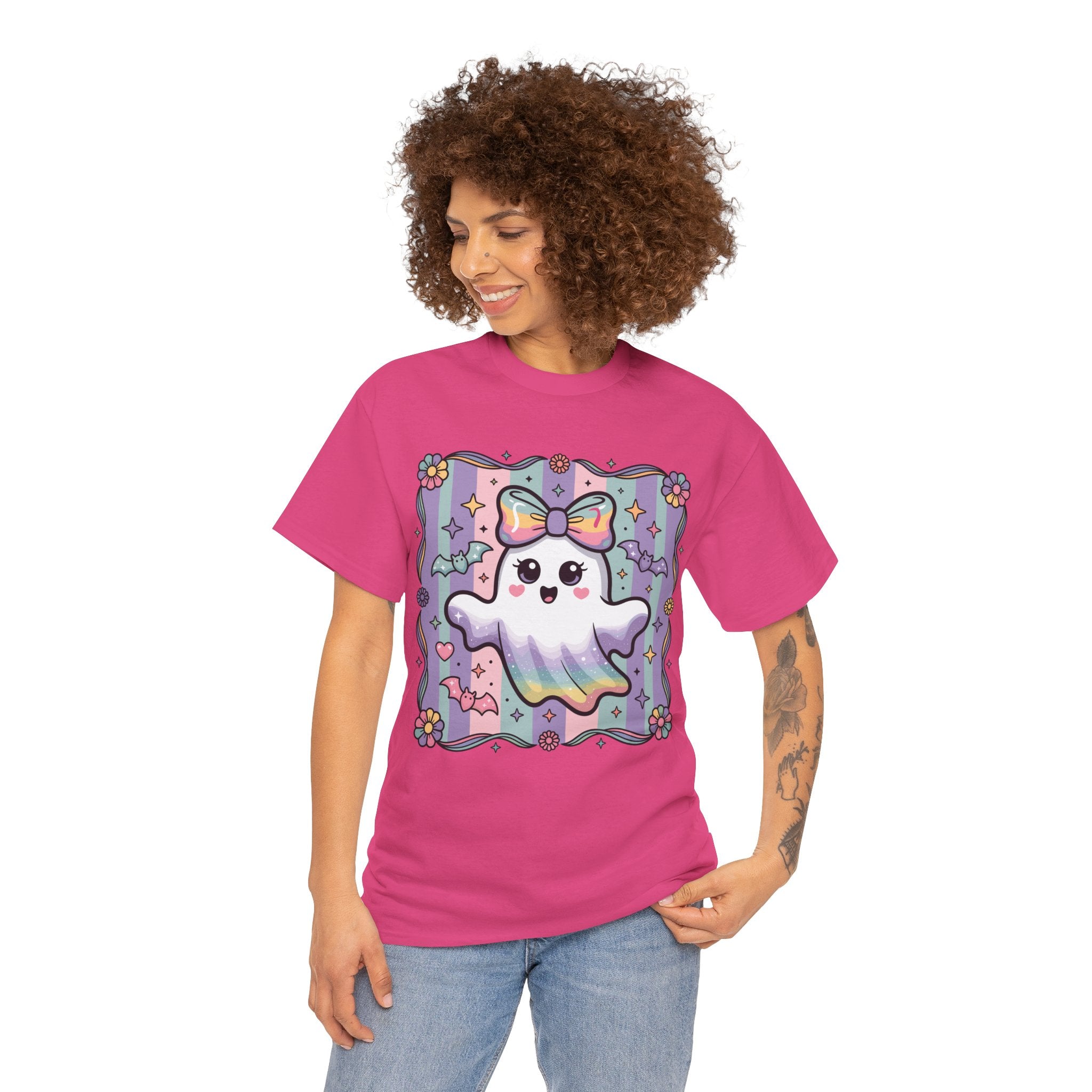 Pastel Ghost Rainbow Bow Unisex Cotton Tee