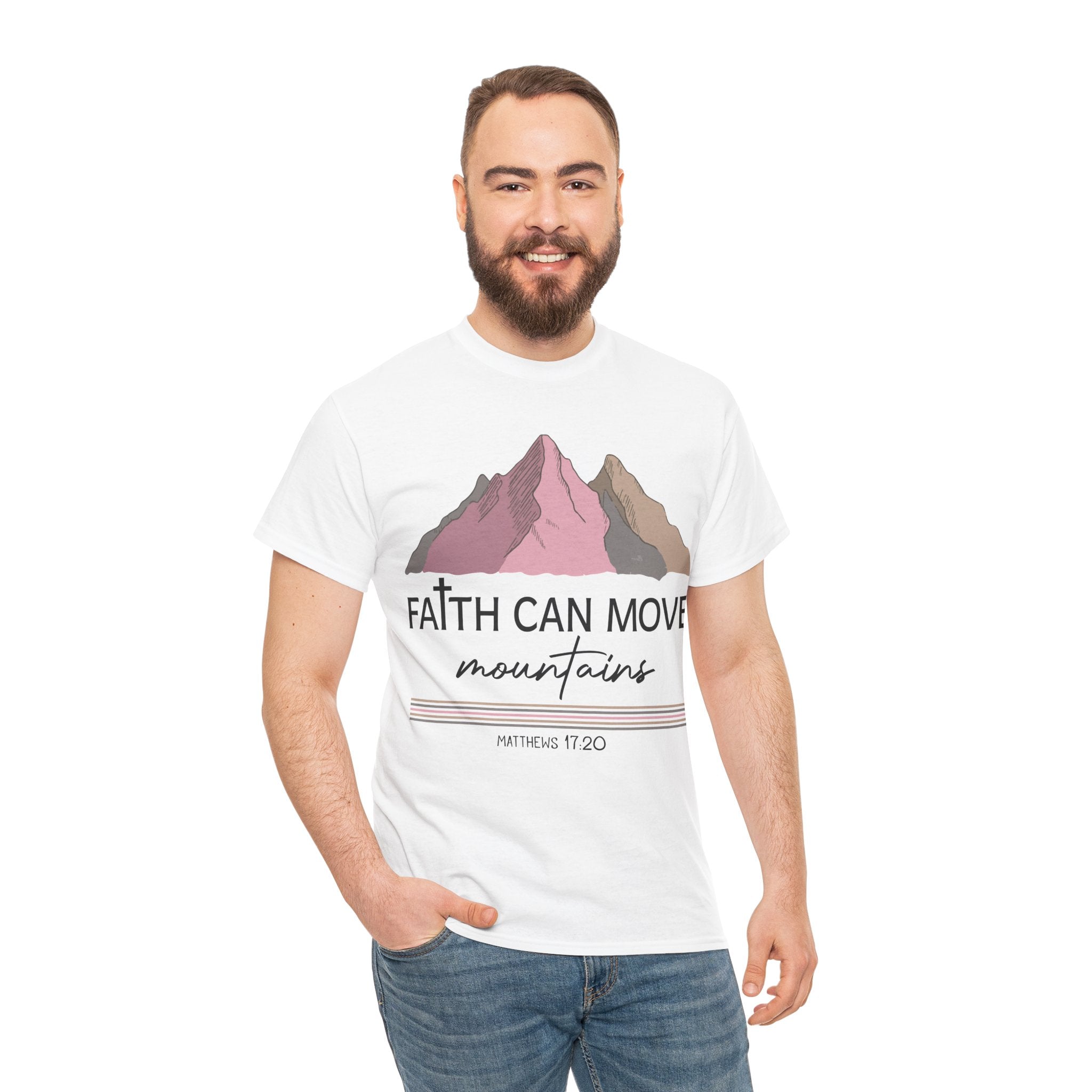 Faith Can Move Mountains Mountain Tee — Pastel Inspirational Christian Unisex Cotton T-Shirt