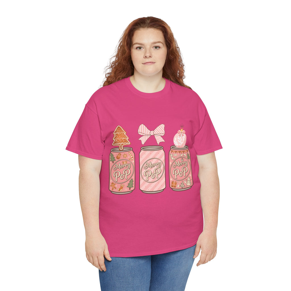 Merry Pop Christmas Soda Can Tee — Pastel Holiday Graphic Unisex Cotton T-Shirt