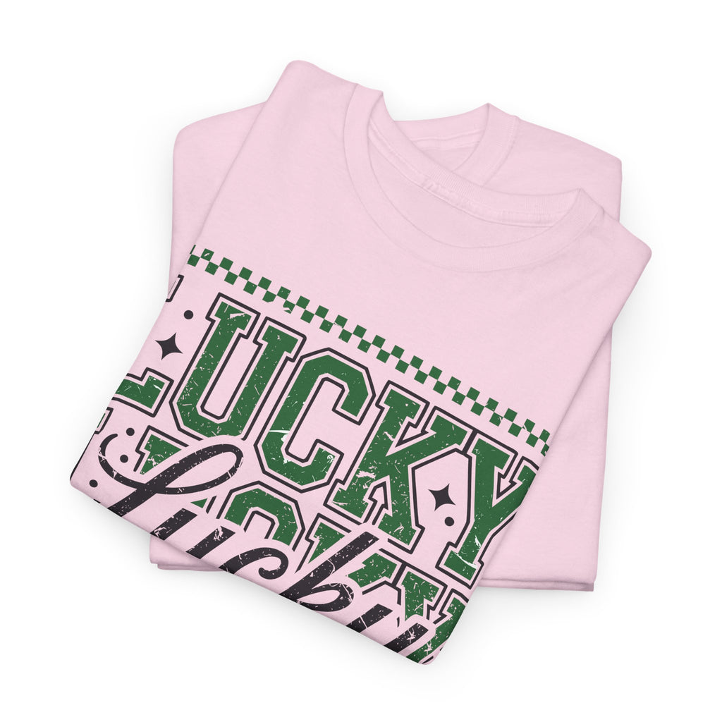Lucky Varsity Tee — Layered Green ‘Lucky’ Graphic Unisex Cotton Tee