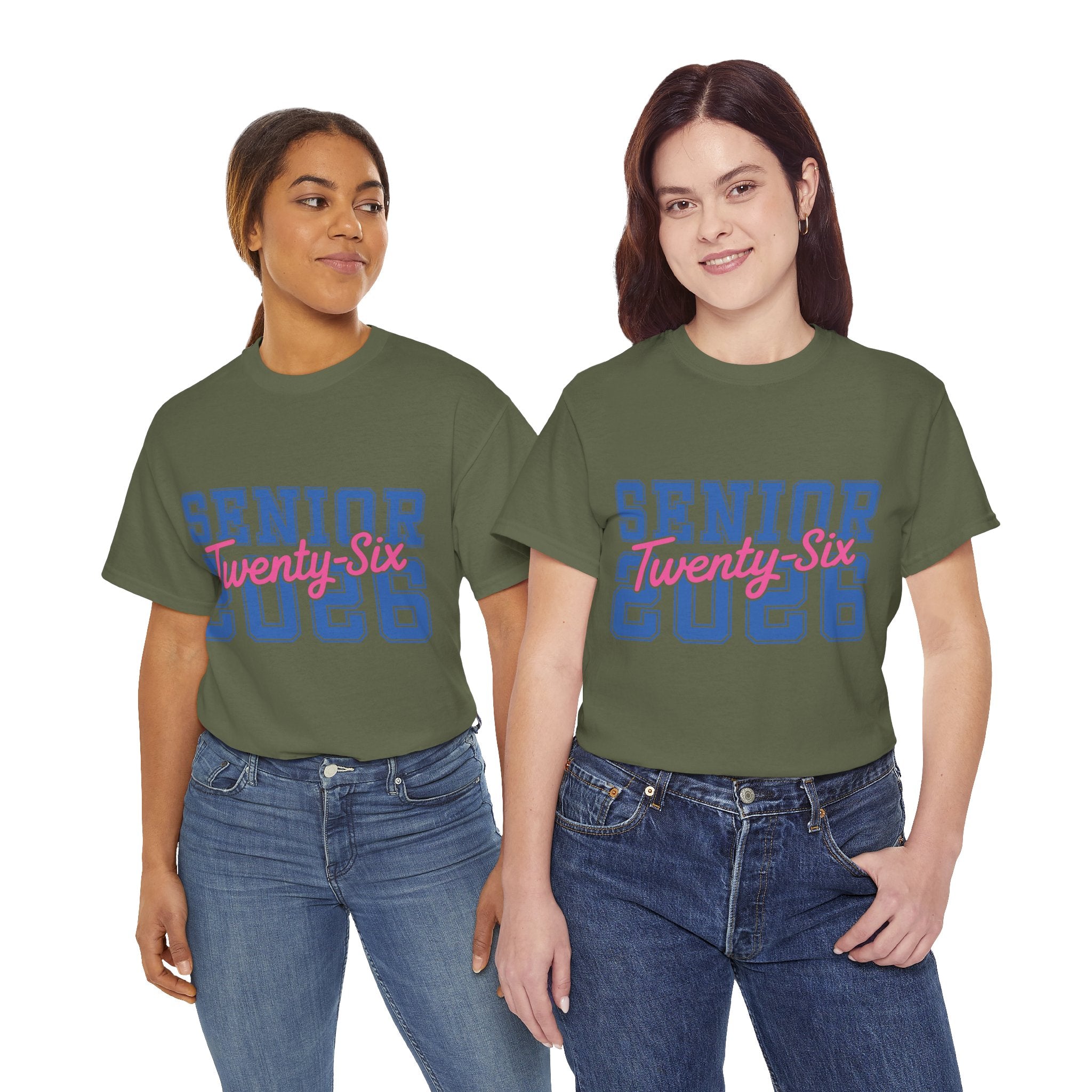 Senior 2026 Tee — Pink Varsity Block with Blue Script Overlay Unisex Cotton Tee