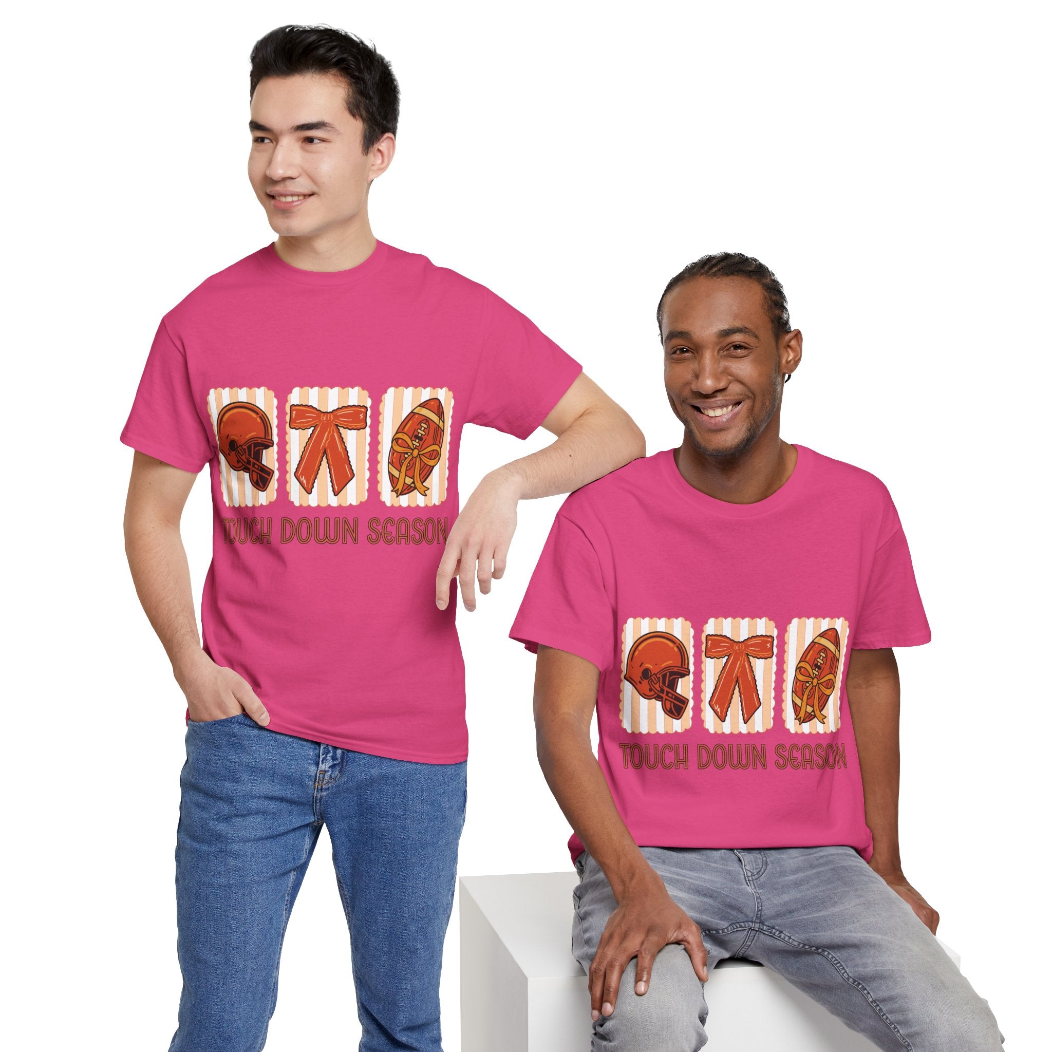 Touch Down Season Football Tee — Striped Fall Helmet & Bow Design Unisex Cotton Tee