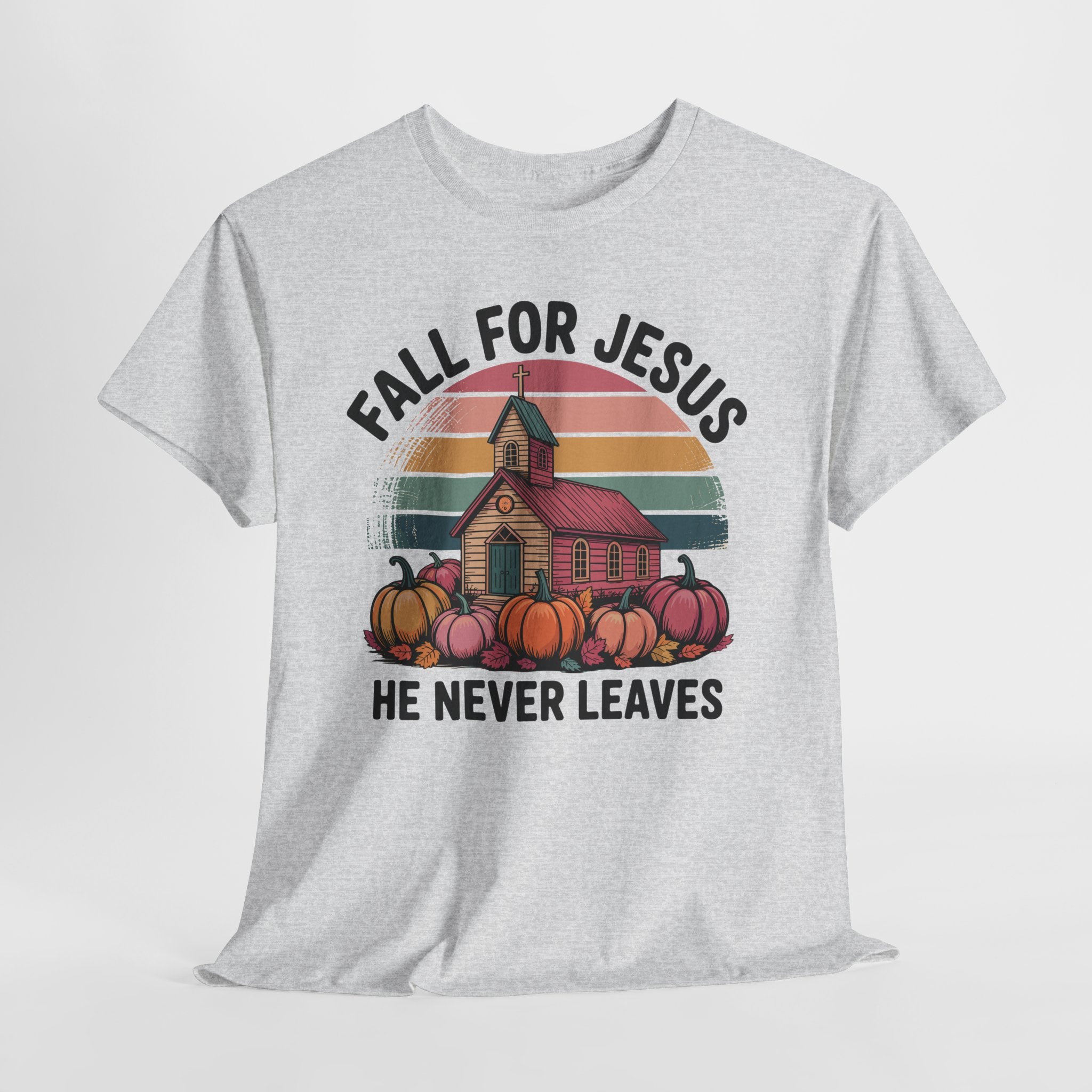 Jesus Leopard Print Fall T-Shirt — Pumpkins, Leaves & Floral Faith Unisex Cotton Tee
