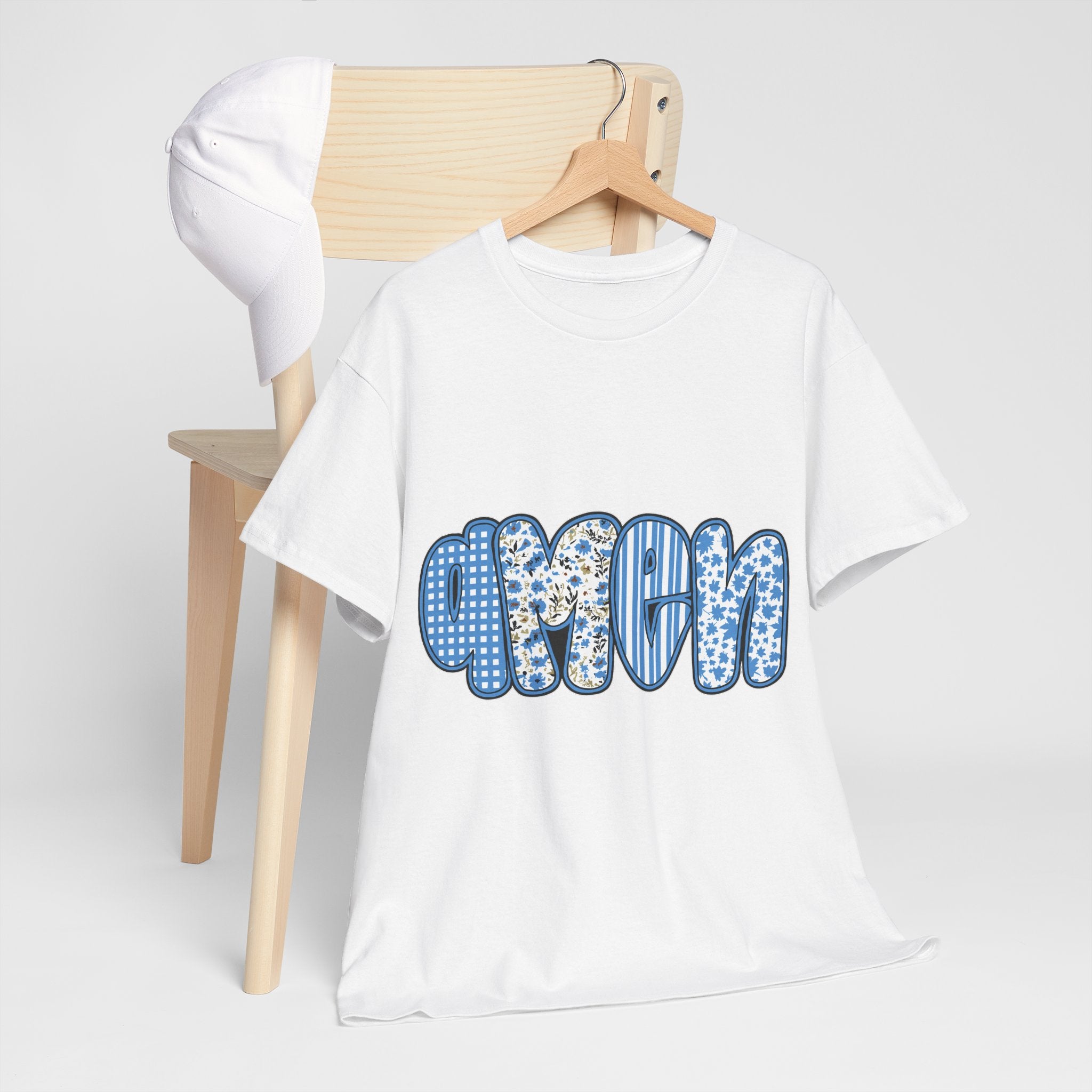 Amen Blue Floral Tee — Decorative Floral Lettering Christian Shirt Unisex Cotton Tee