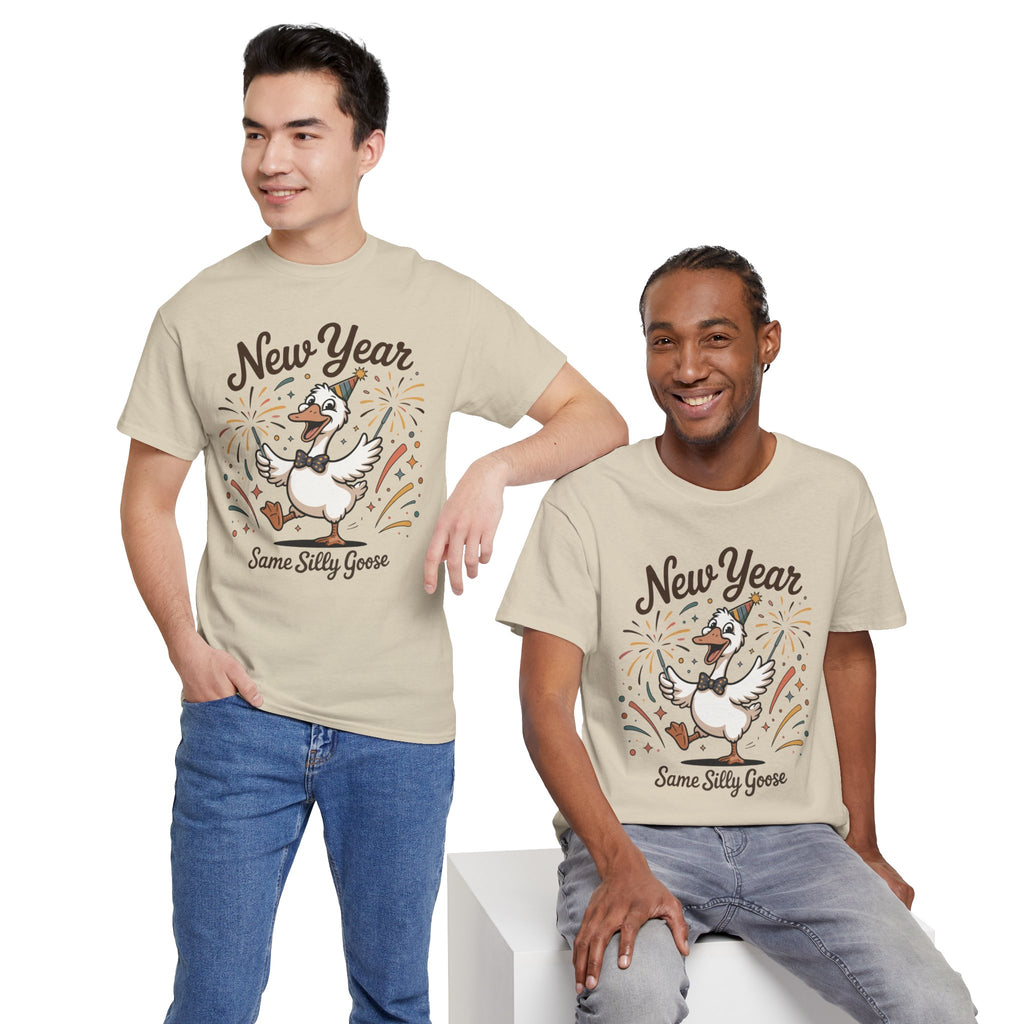 New Year Same Silly Goose T-Shirt — Party Goose Graphic Unisex Cotton Tee