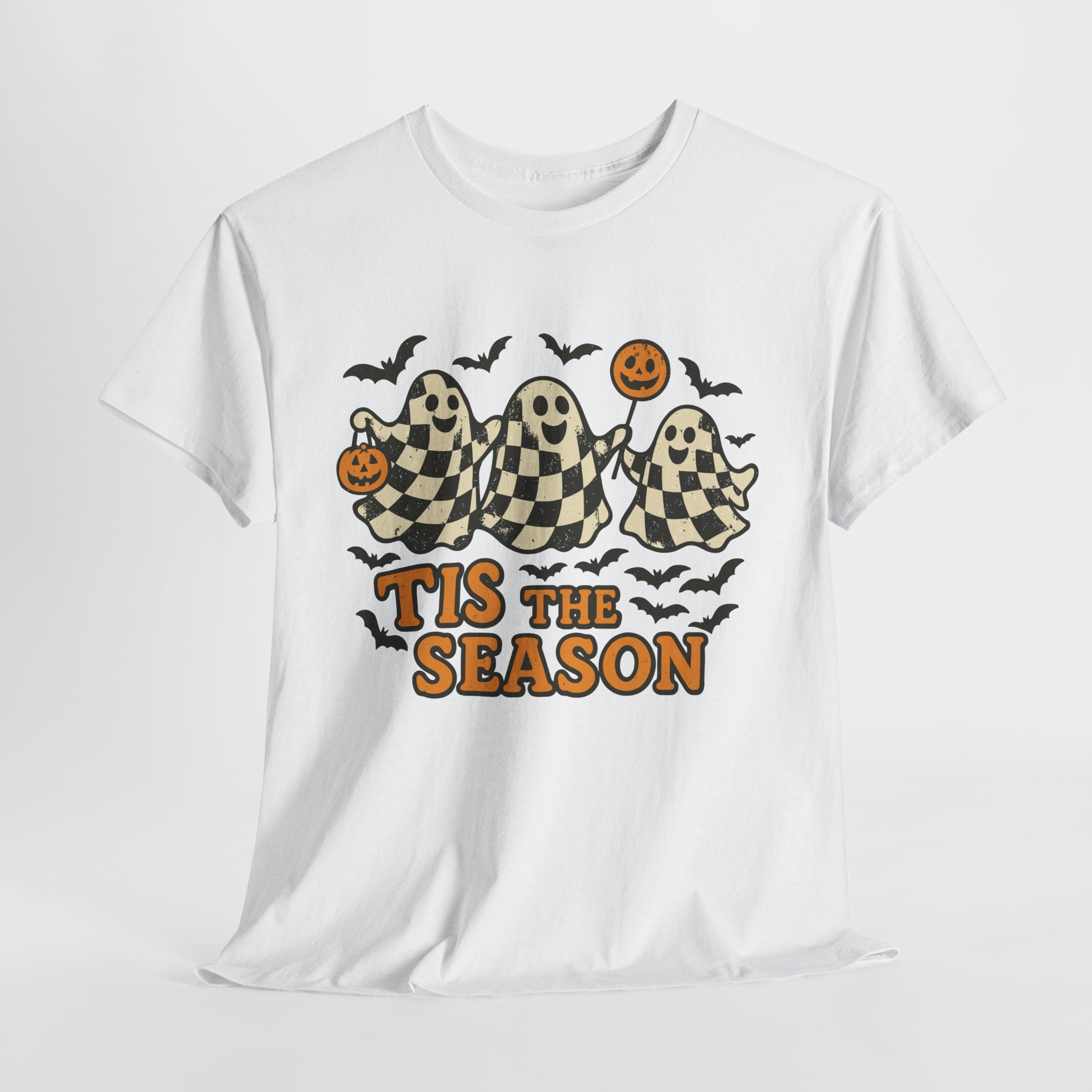 Halloween Ghosts Checker Pattern Unisex Cotton Tee