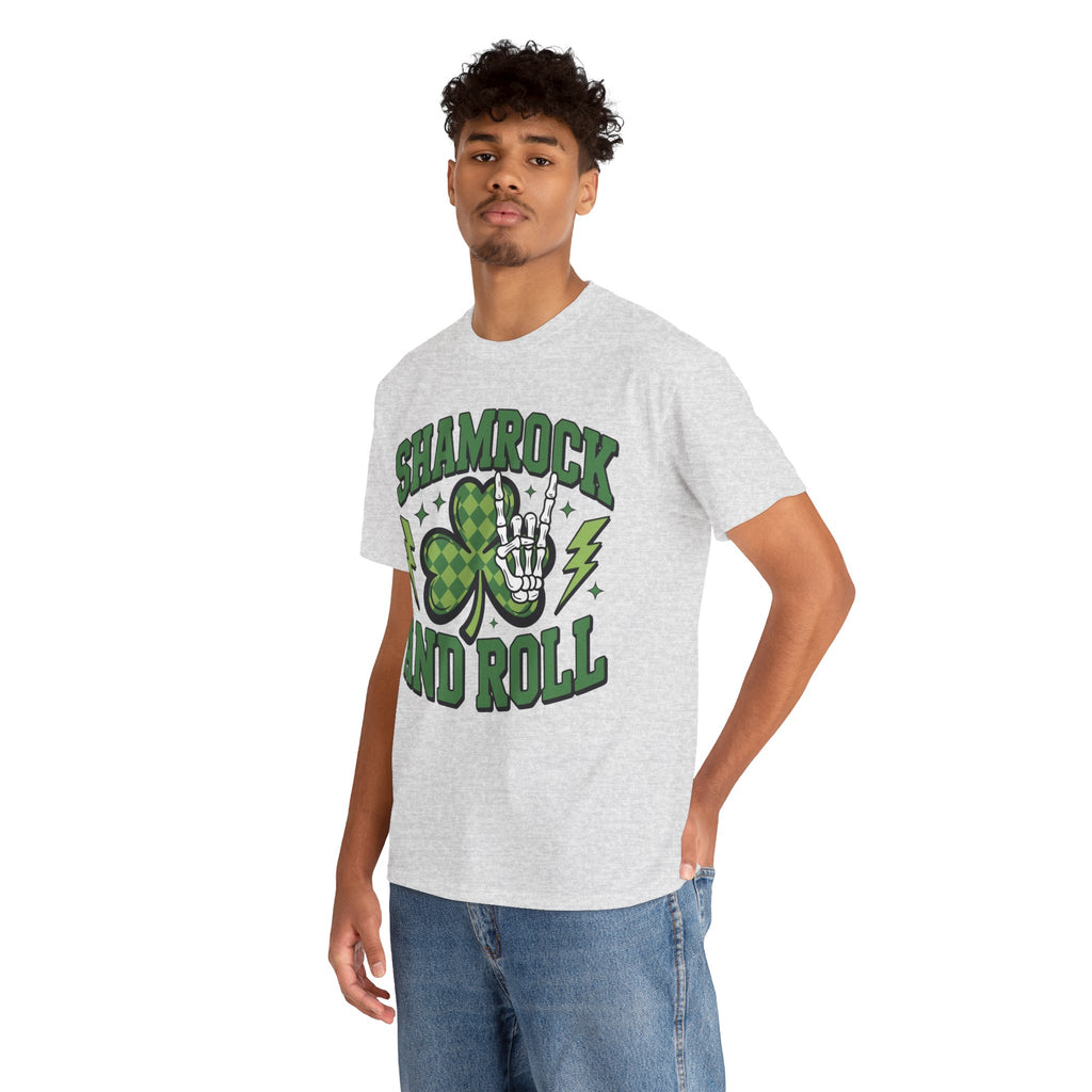 Shamrock and Roll Tee — Skeleton Hand & Lightning St. Patrick’s Rock Unisex Cotton Shirt