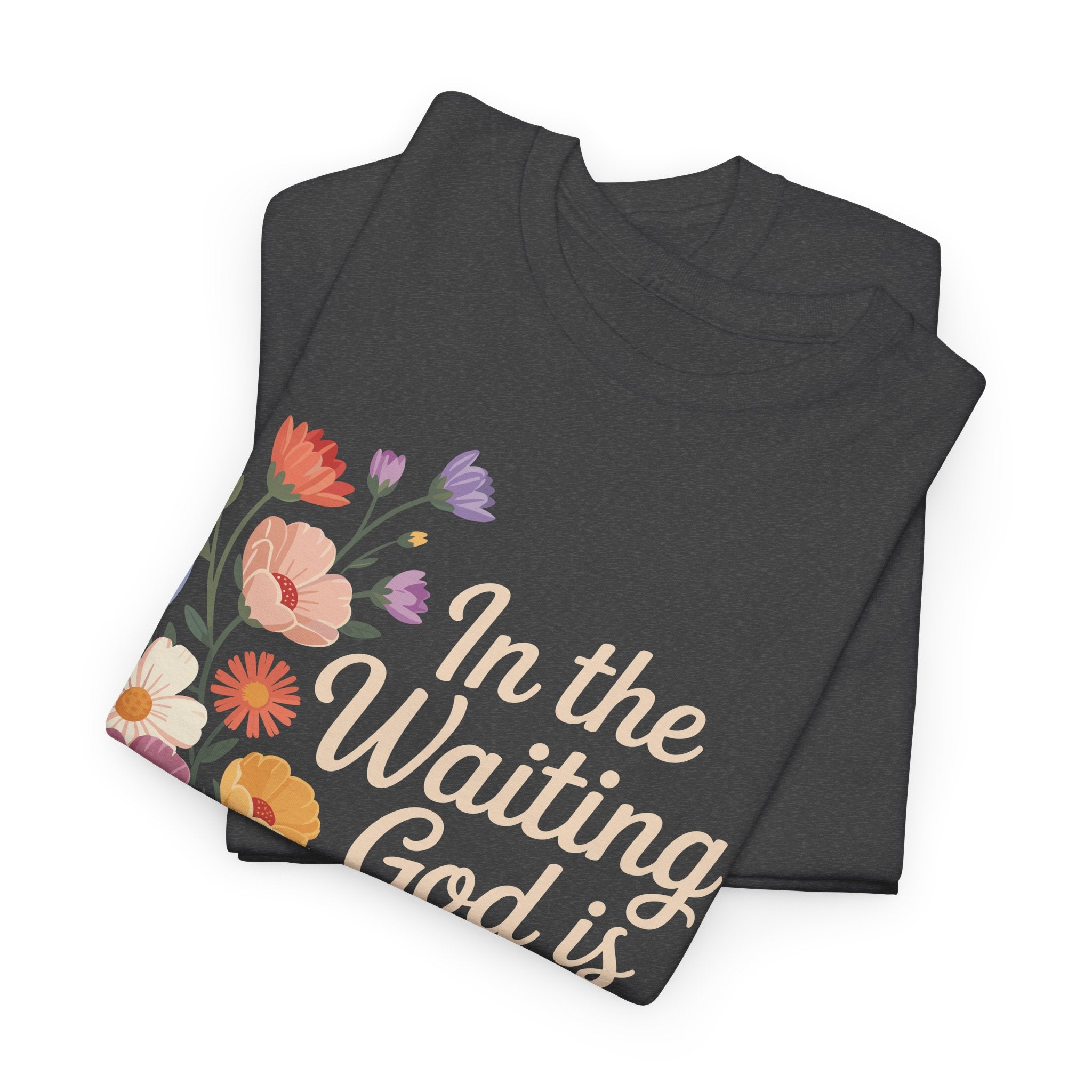 Pastel Floral “In the Waiting God Is Working” Unisex Cotton T-Shirt