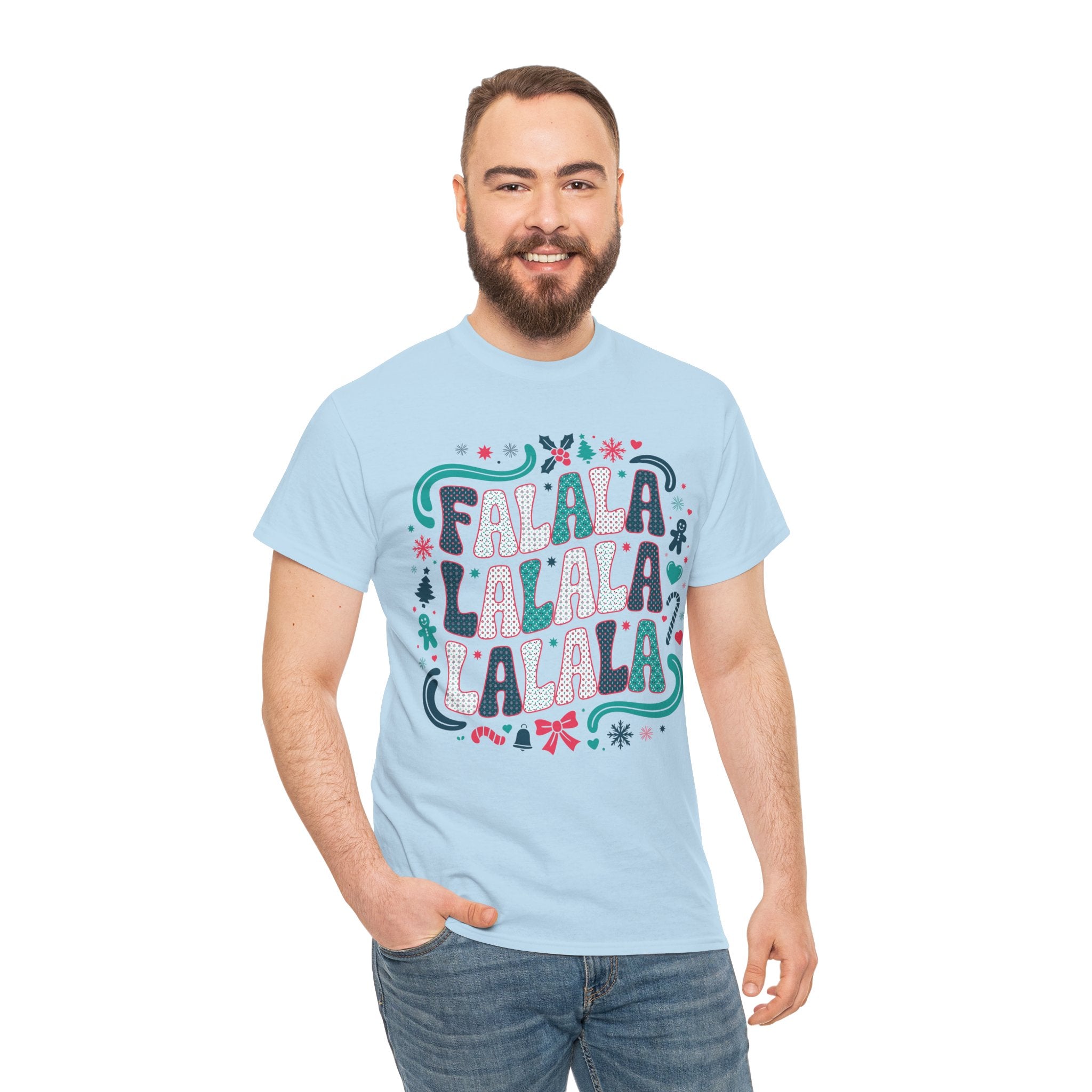 Fa La La La La Christmas T-Shirt — Festive Candy Cane & Gingerbread Holiday Unisex Cotton Tee