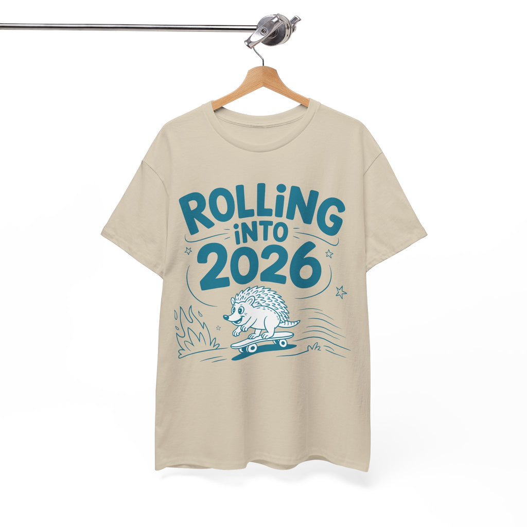 Rolling Into 2026 Hedgehog Skateboard Unisex Cotton Tee