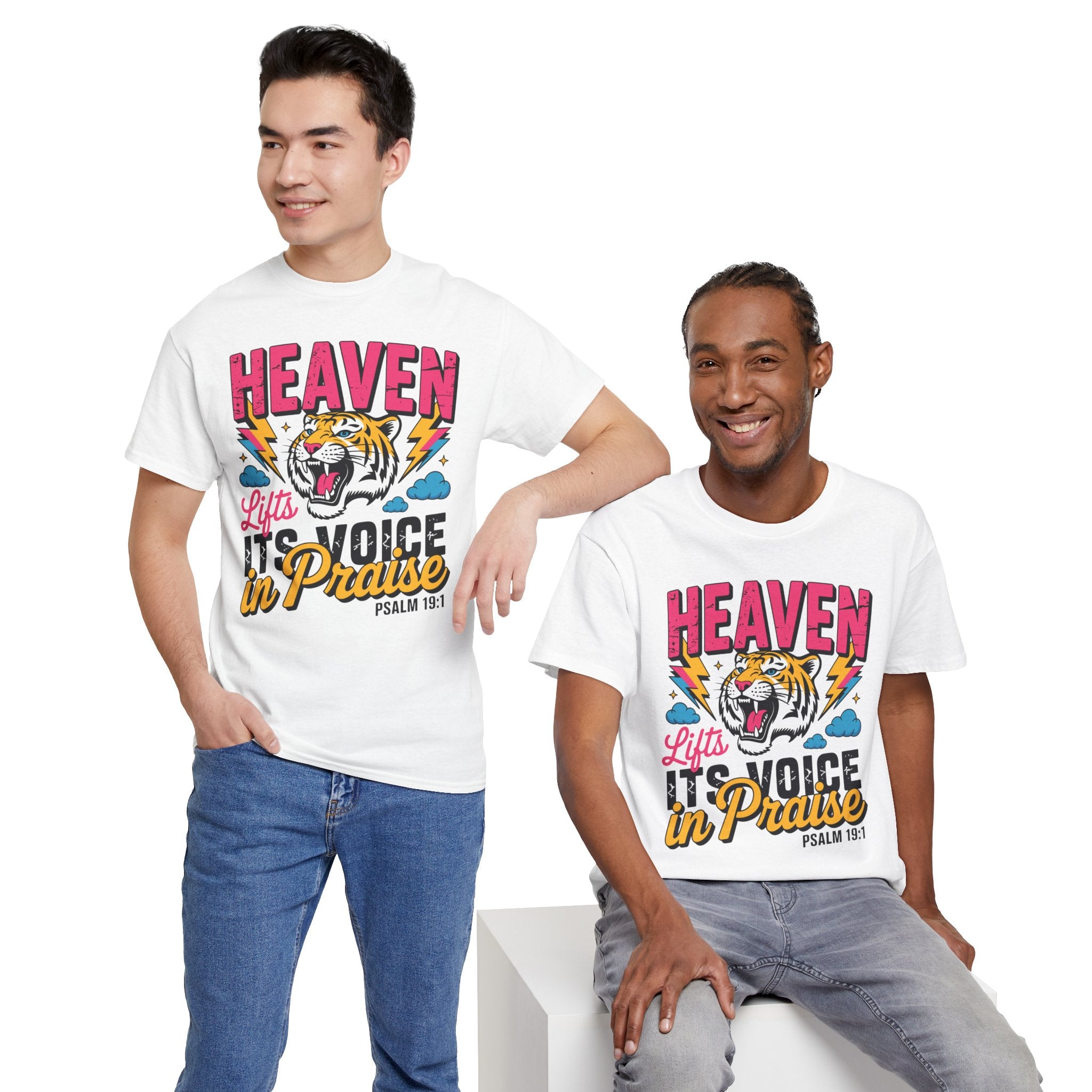 Psalm 19:1 Tiger Praise T-Shirt — Bold Christian Roaring Tiger Graphic.Unisex Cotton Tee