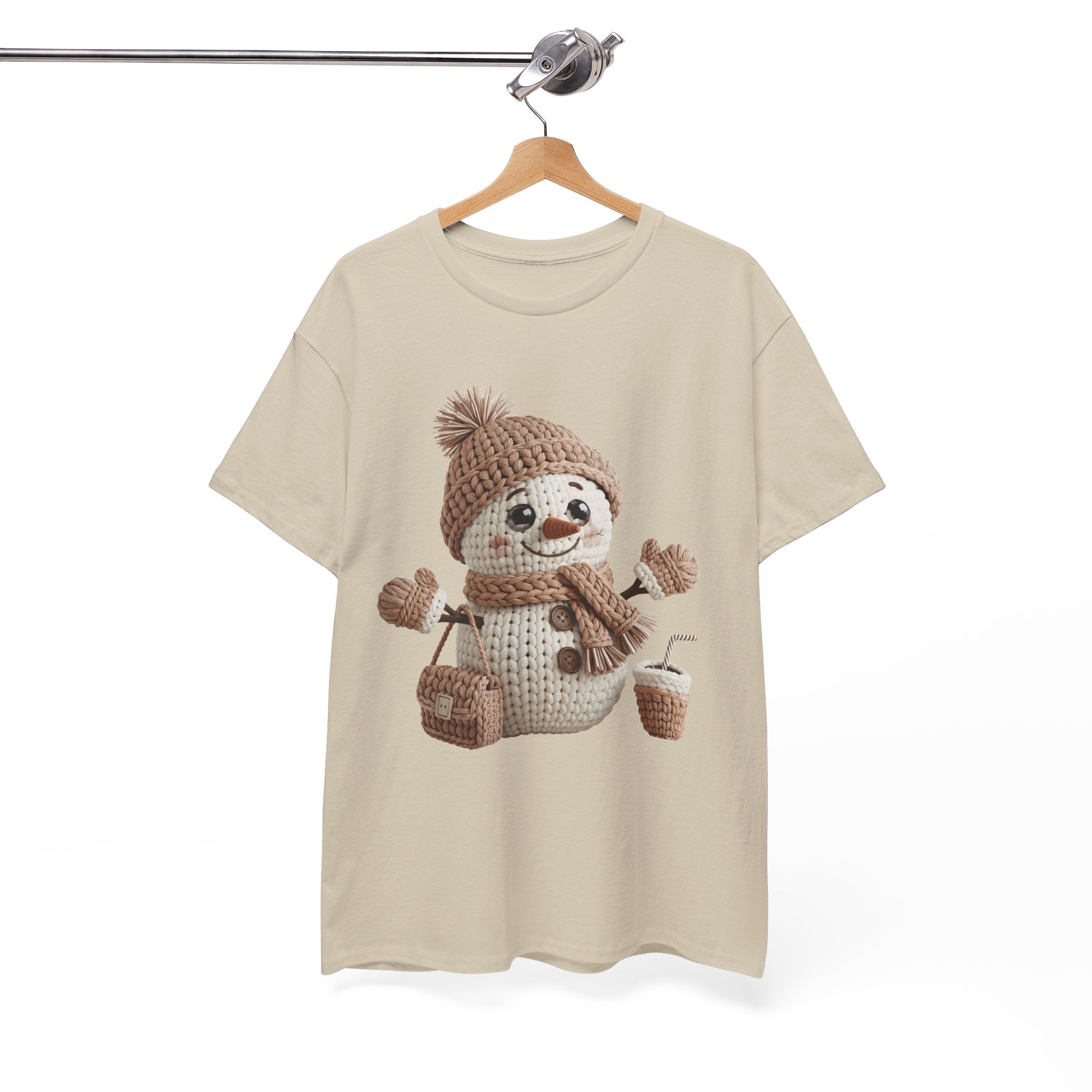 Snowman Knit‑Style Graphic Tee — Cute Faux‑Yarn Snowman with Hat, Scarf & Mittens.Unisex Cotton Tee