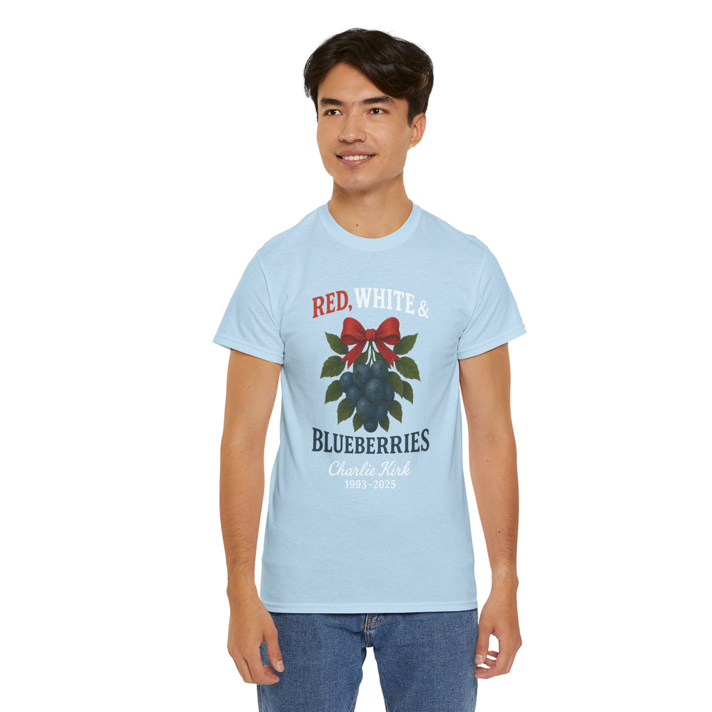 Red, White & Blueberries T-Shirt — Patriotic Blueberry Graphic Unisex Cotton Tee