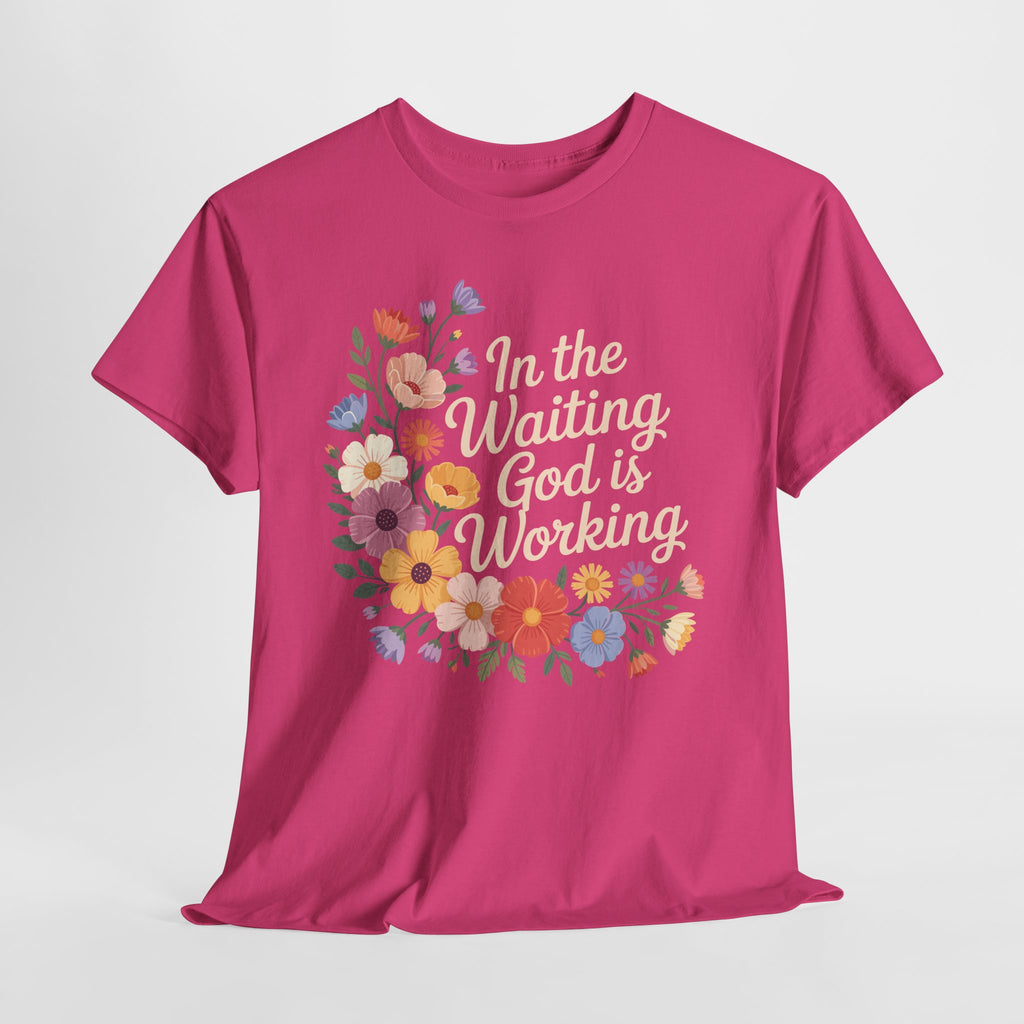Pastel Floral “In the Waiting God Is Working” Unisex Cotton T-Shirt